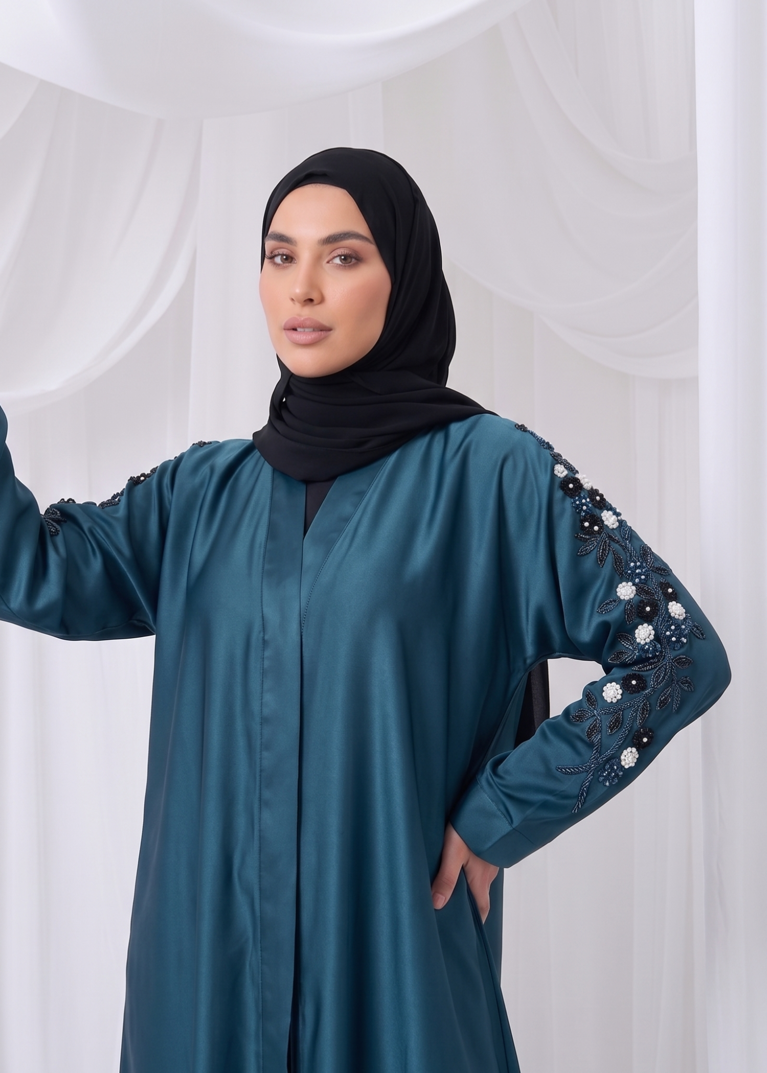 nidha Abaya in Steel teal