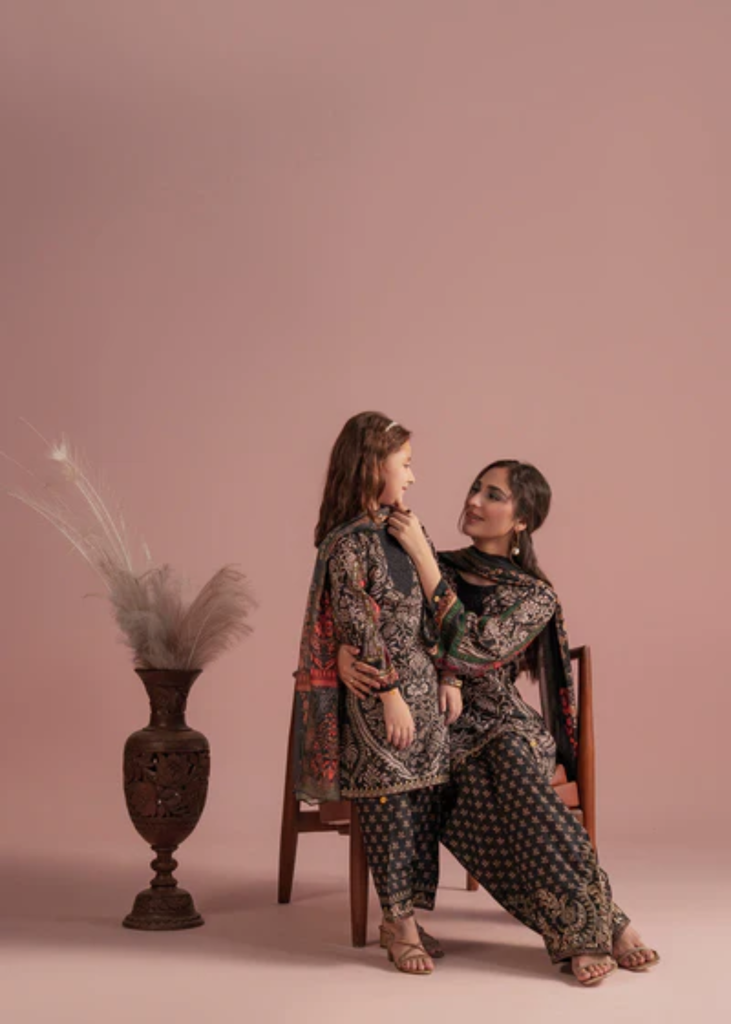 poly lawn Kurta Set in Black