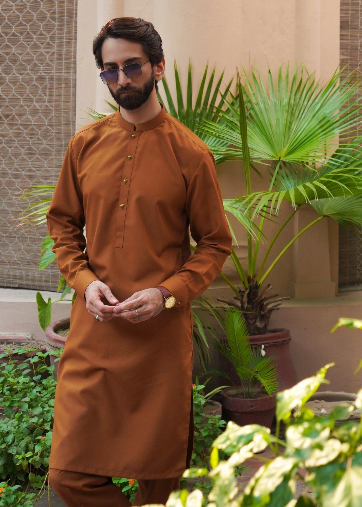 wool Kurta Set in Rust orange