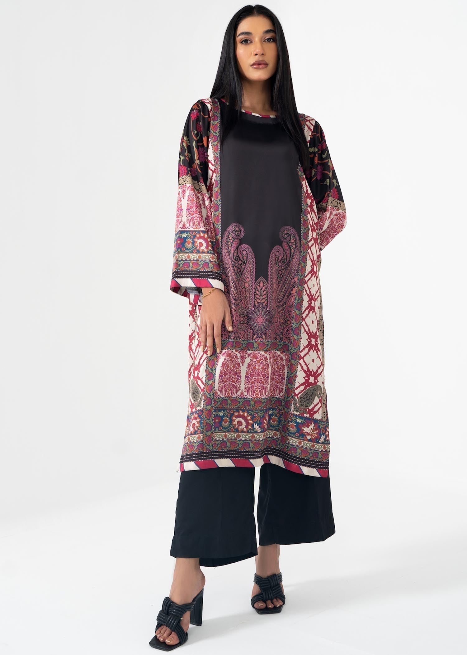 satin silk Kurti in Black