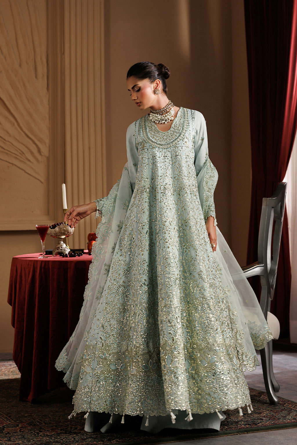 chiffon Pishwas in Sage green