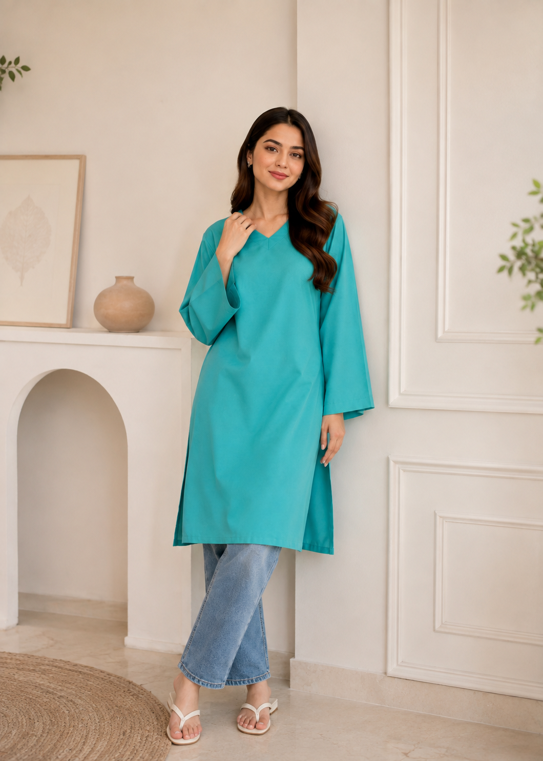 linen Kurti in Parrot green