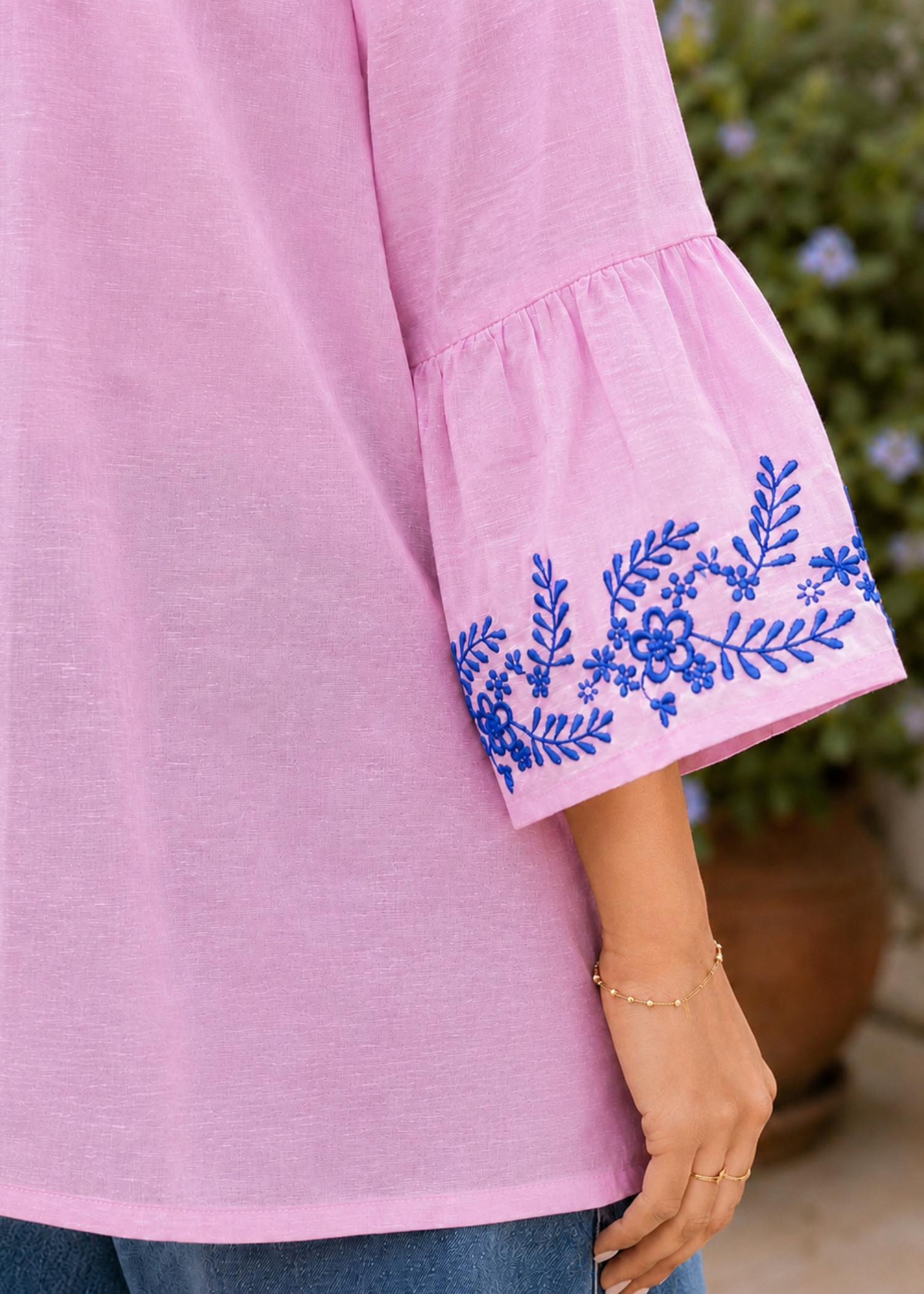 lawn karandi Top in Blush pink