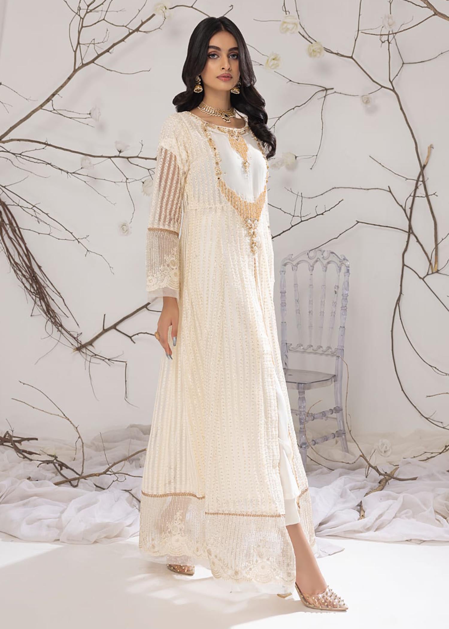 khaddi net Pishwas in White