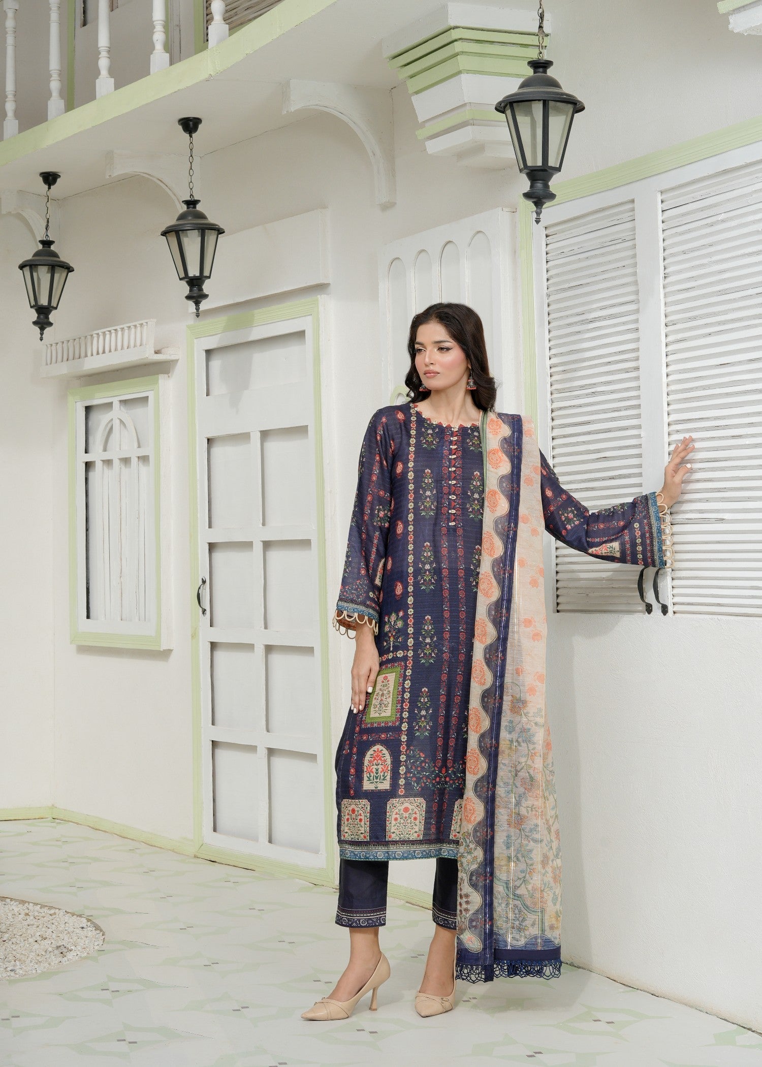 leno kara Unstitched in Dark blue
