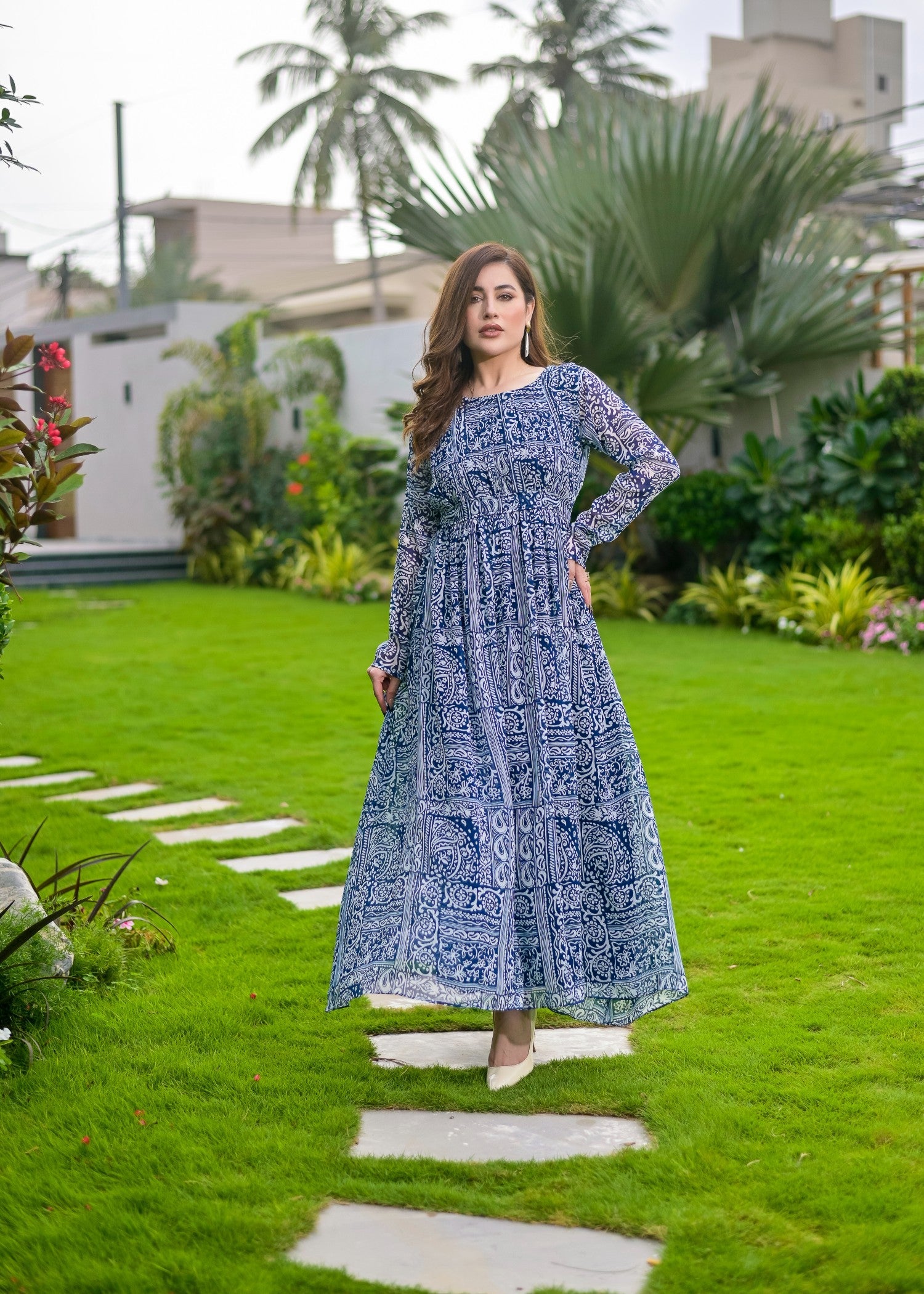 polyester chiffon Maxi in Navy blue