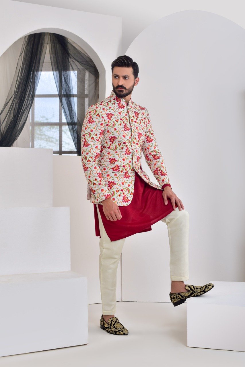raw silk Prince Coat in Multi