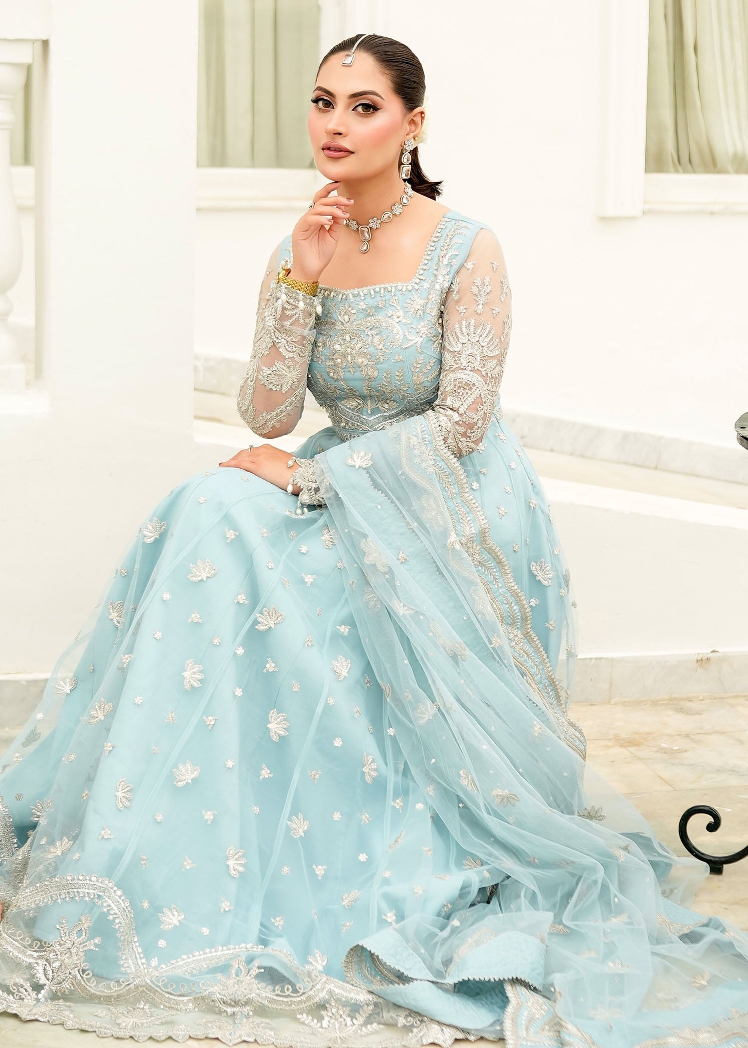 net Pishwas in Ice blue