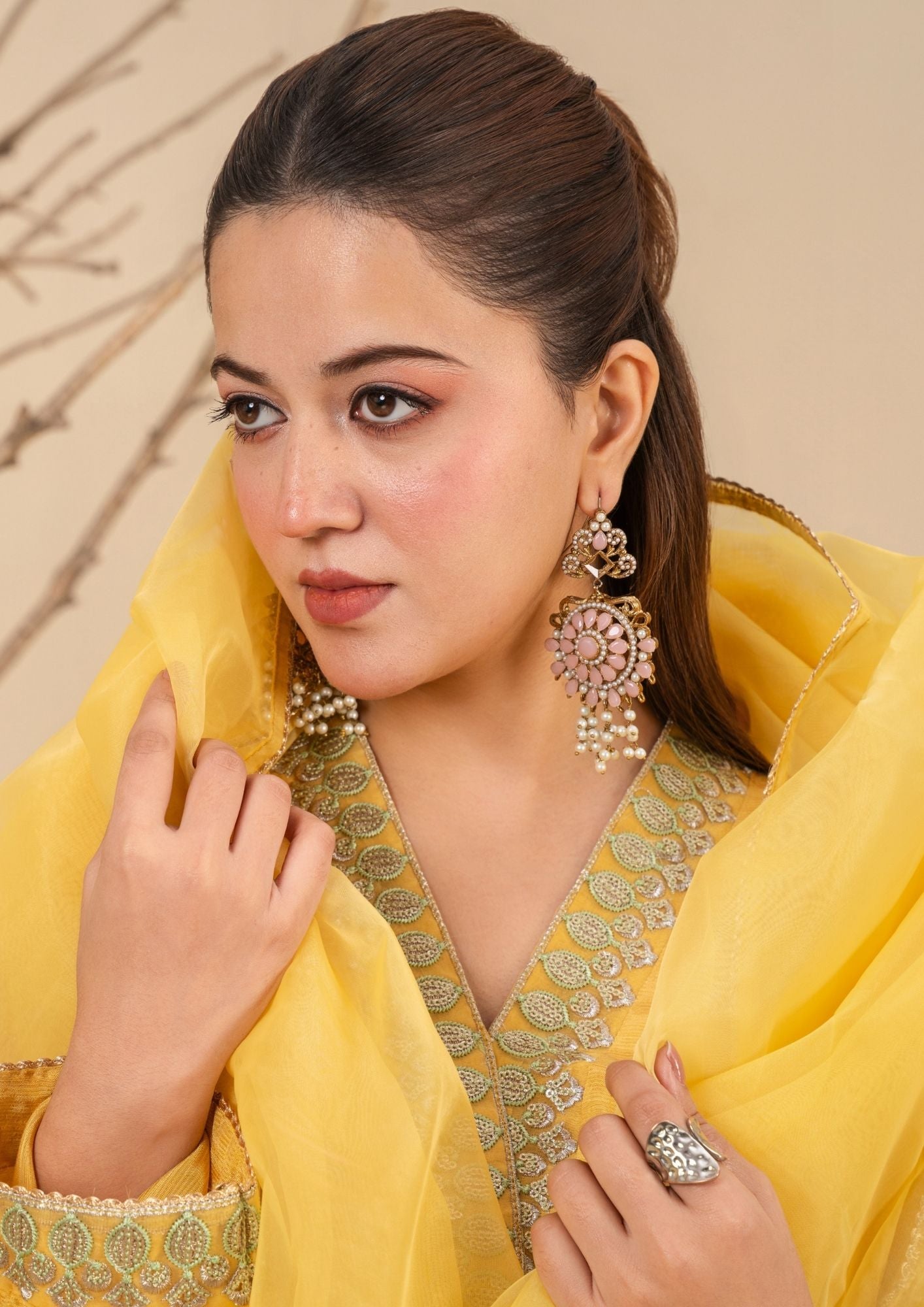 viscose raw silk Kurta Set in Lemonade