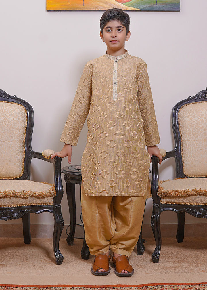 raw silk Kurta Set in Gold