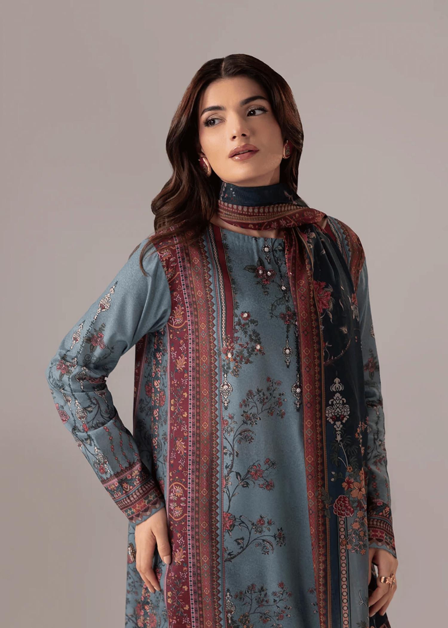 crepe silk Kurta Set in Shadow blue