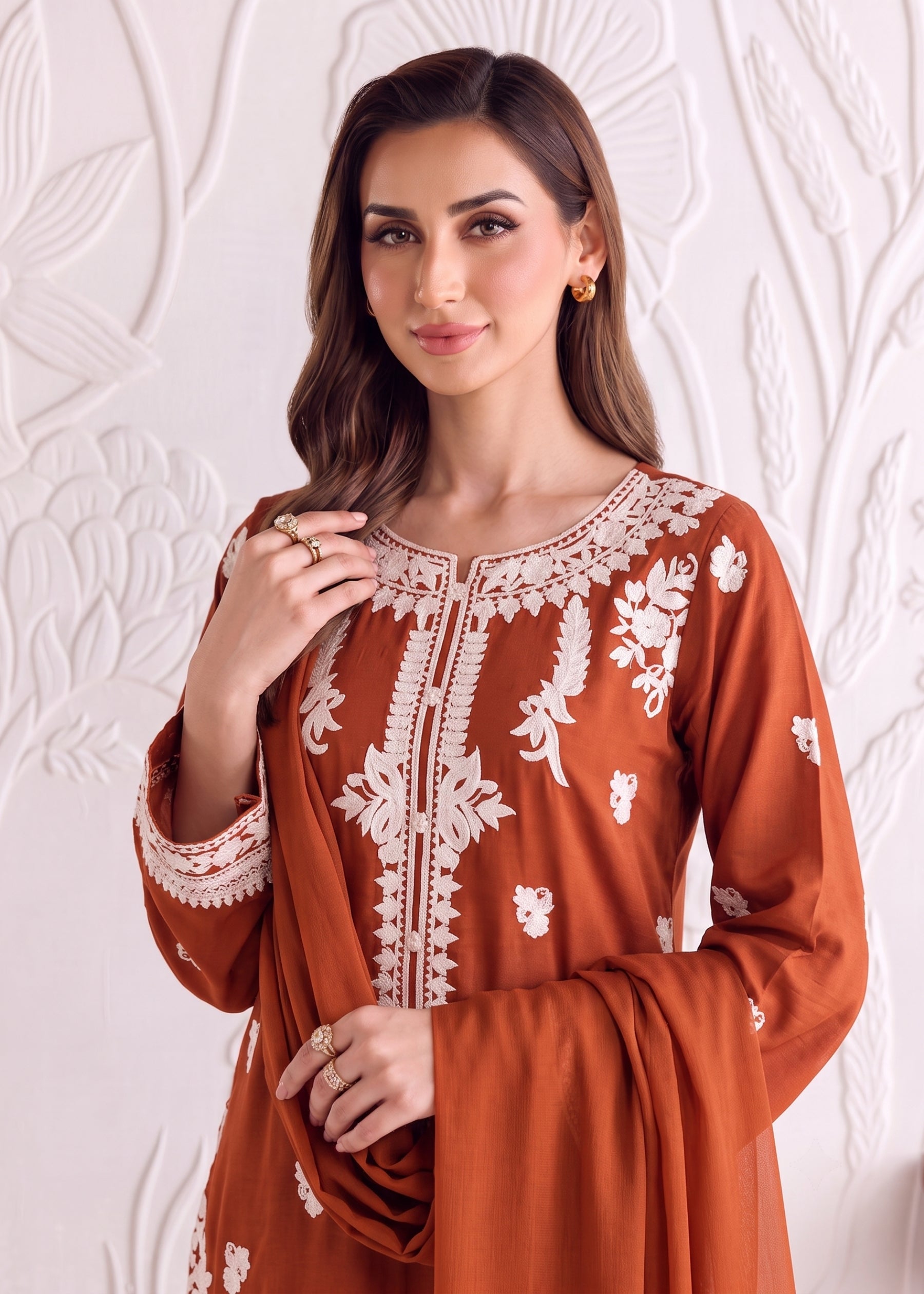 linen Kurta Set in Burnt orange