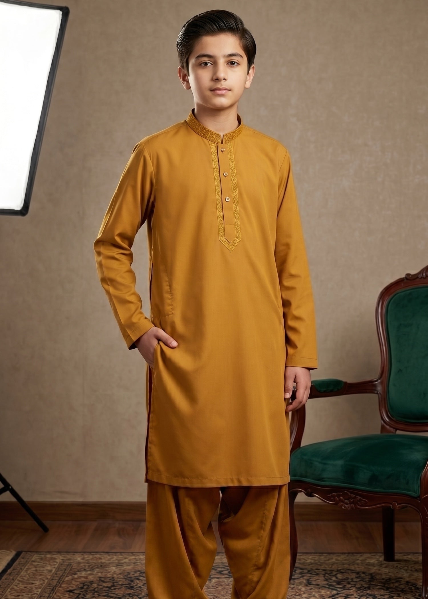 wash & wear Kurta Set in Mari gold