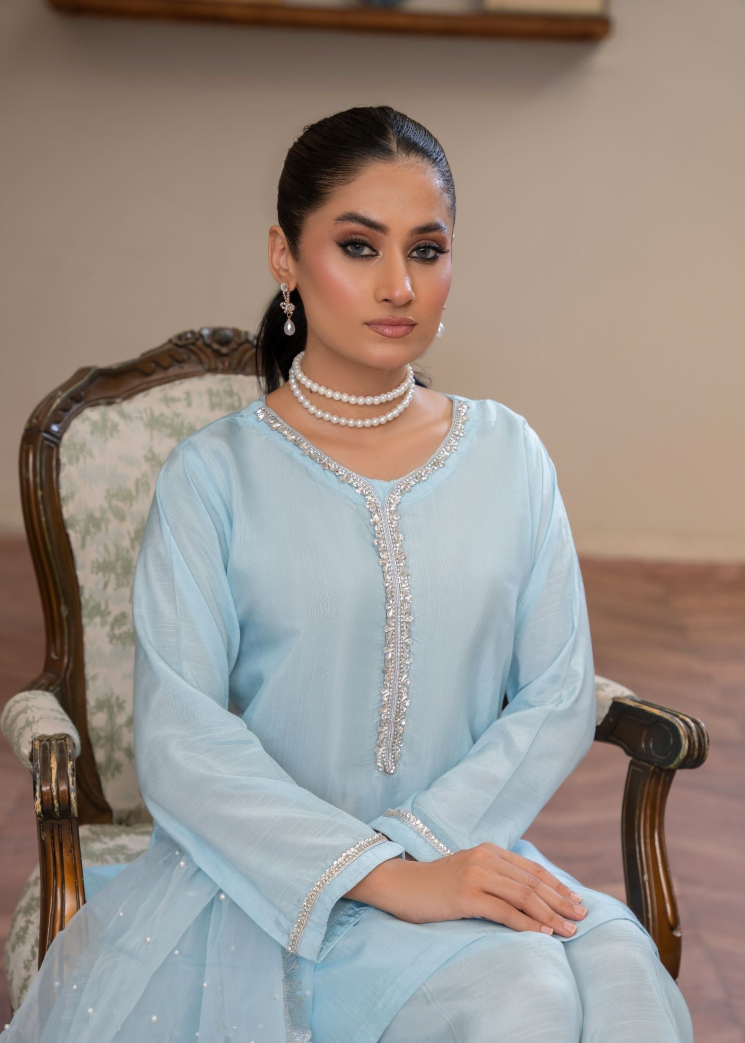 viscose thai silk Kurta Set in Ice blue