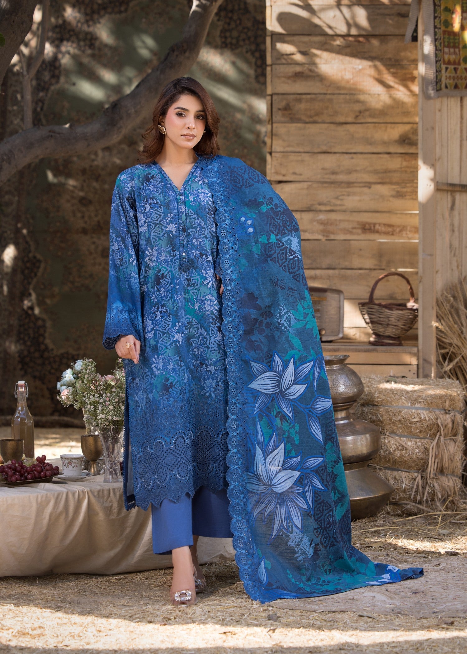 khaddar Kurta Set in Blue