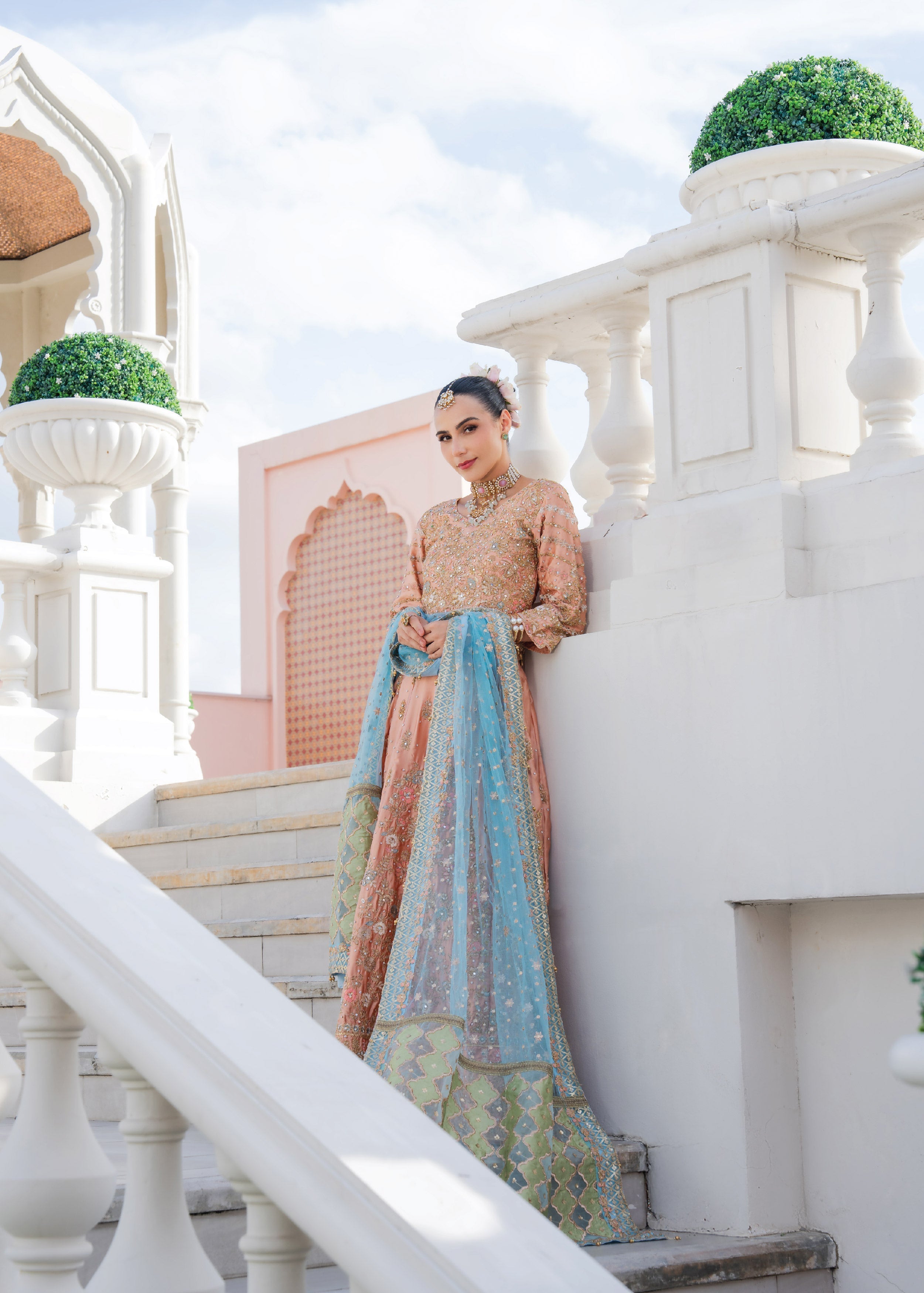 chiffon Lehenga in Peach pink