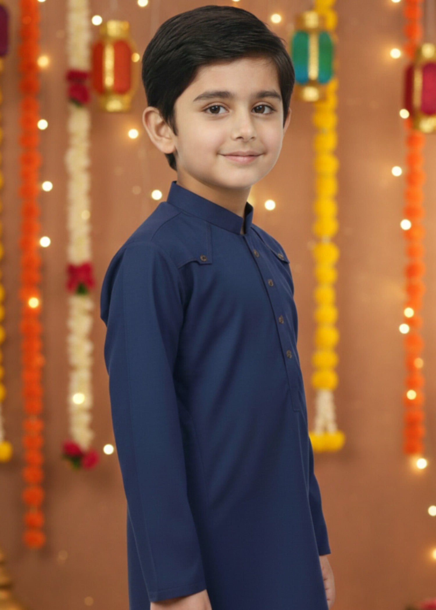 tropical Kurta Set in Navy blue