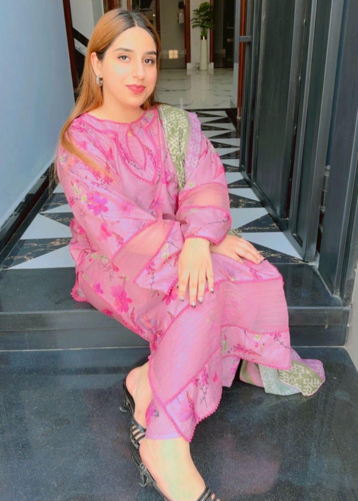 poly lawn Kurta Set in Petal pink