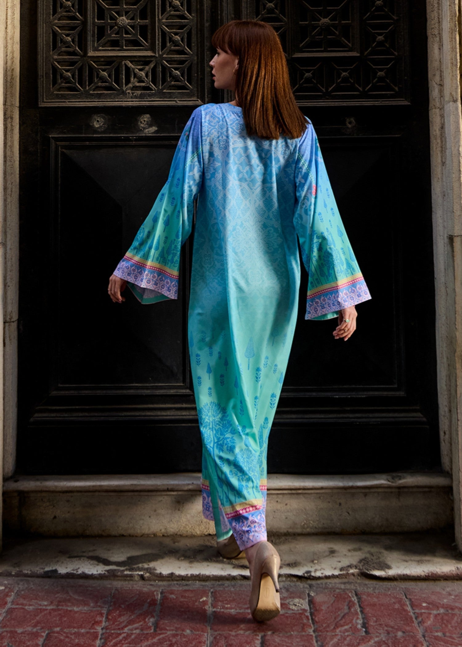crepe polyester Kaftan in Sky blue