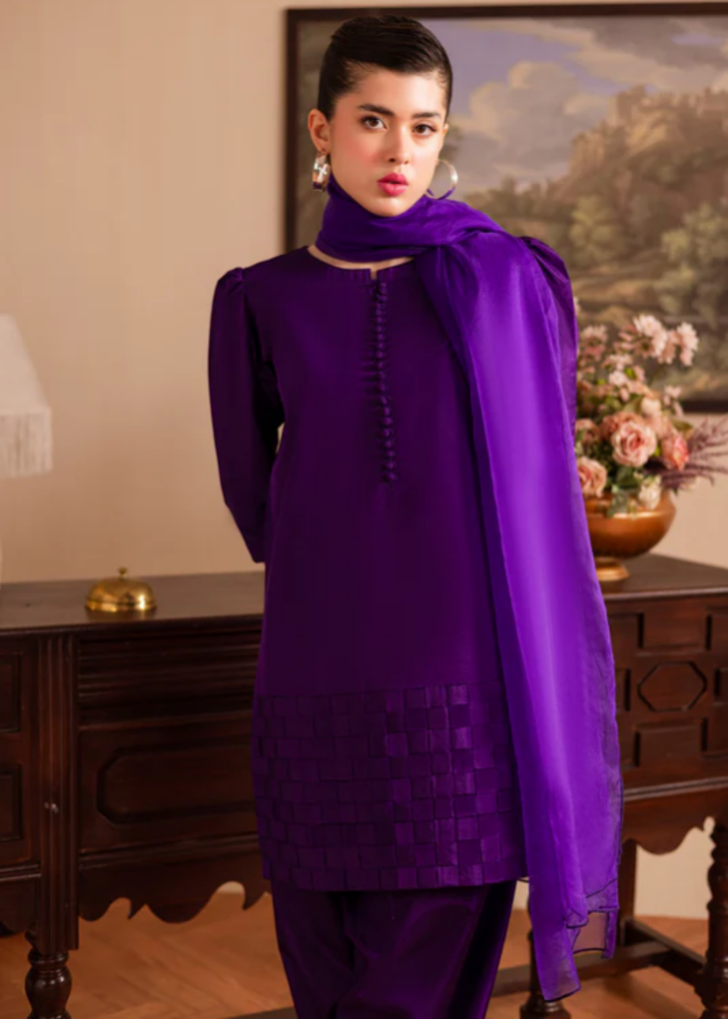 poly silk Kurta Set in Purple