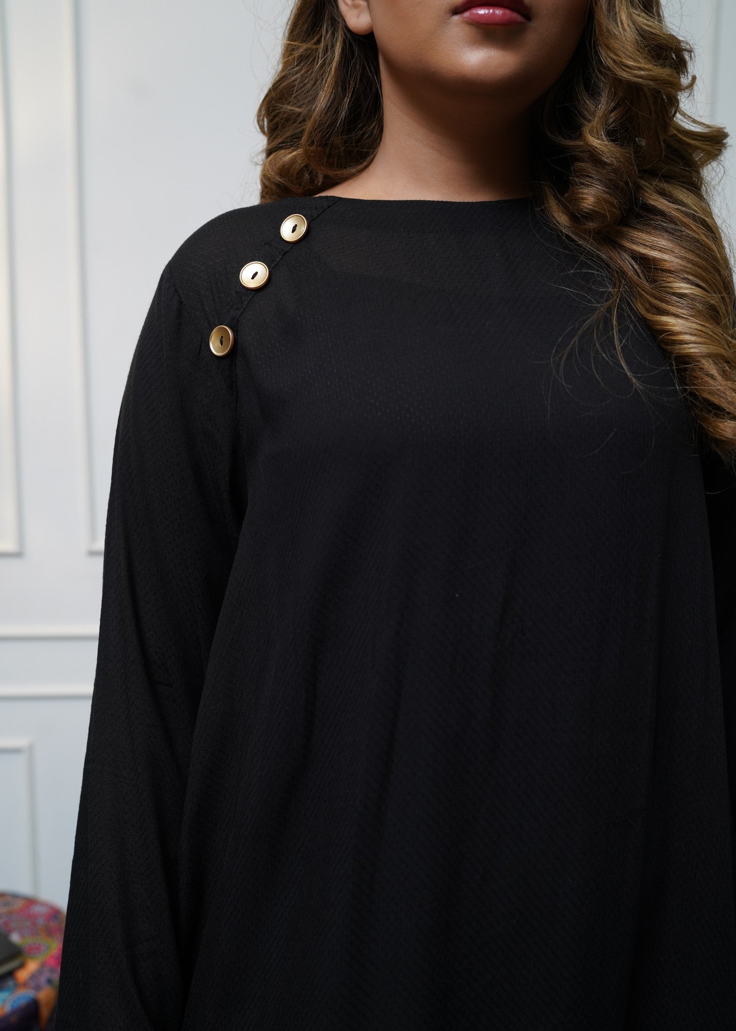 silk finish lawn Dress in Black