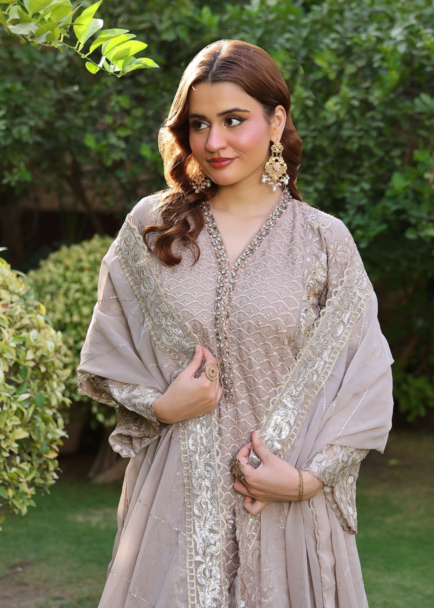 chiffon Gharara in Camel brown