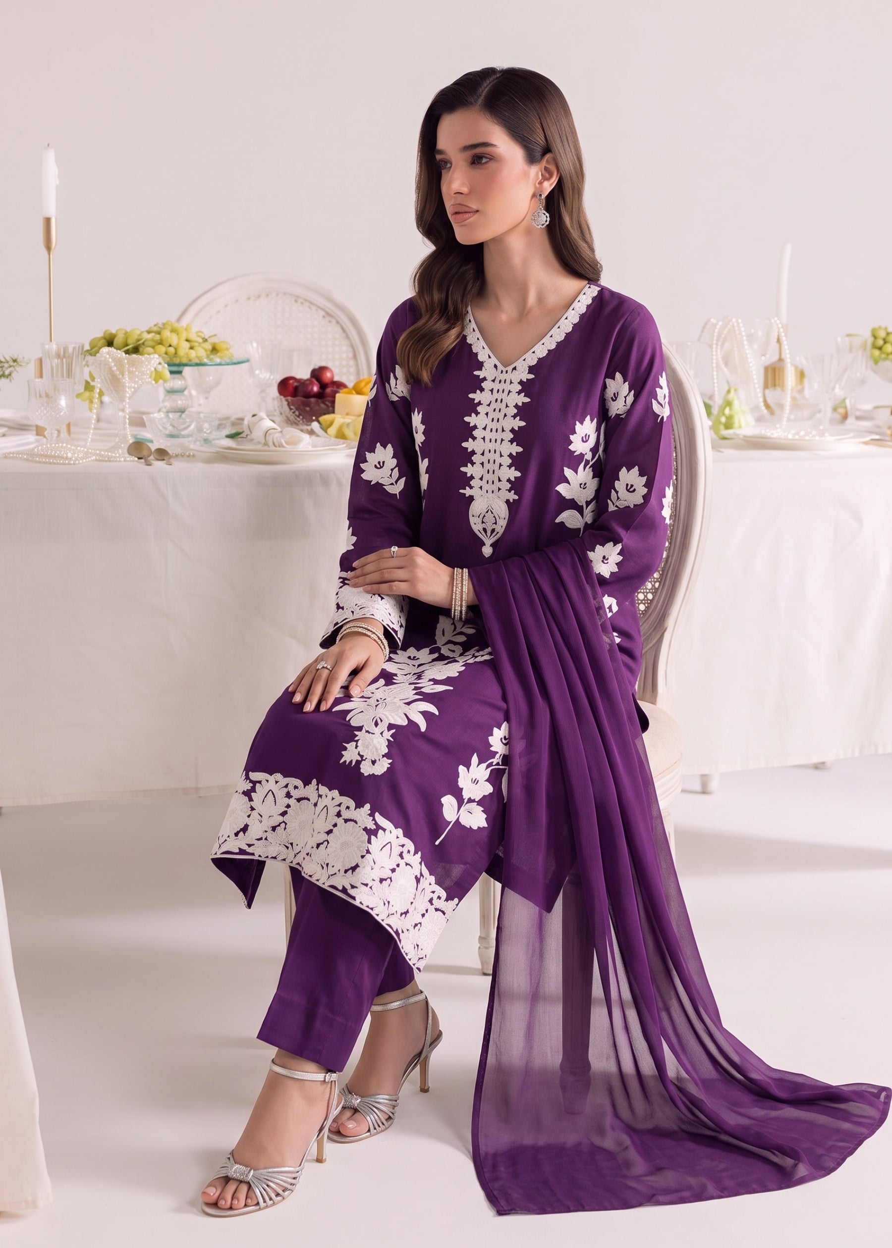 linen Kurta Set in Plum purple