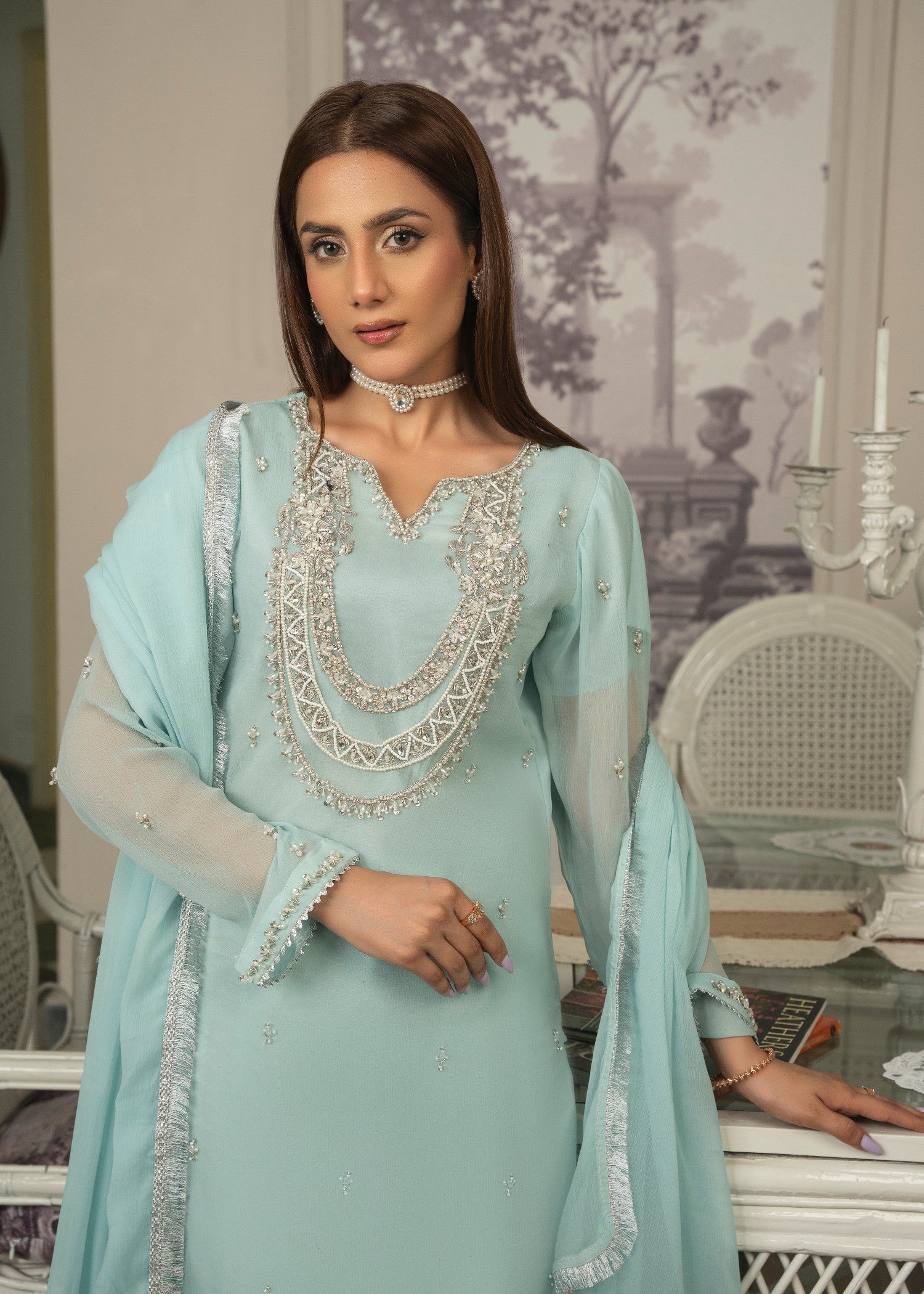 crinkle chiffon Sharara in Ice blue