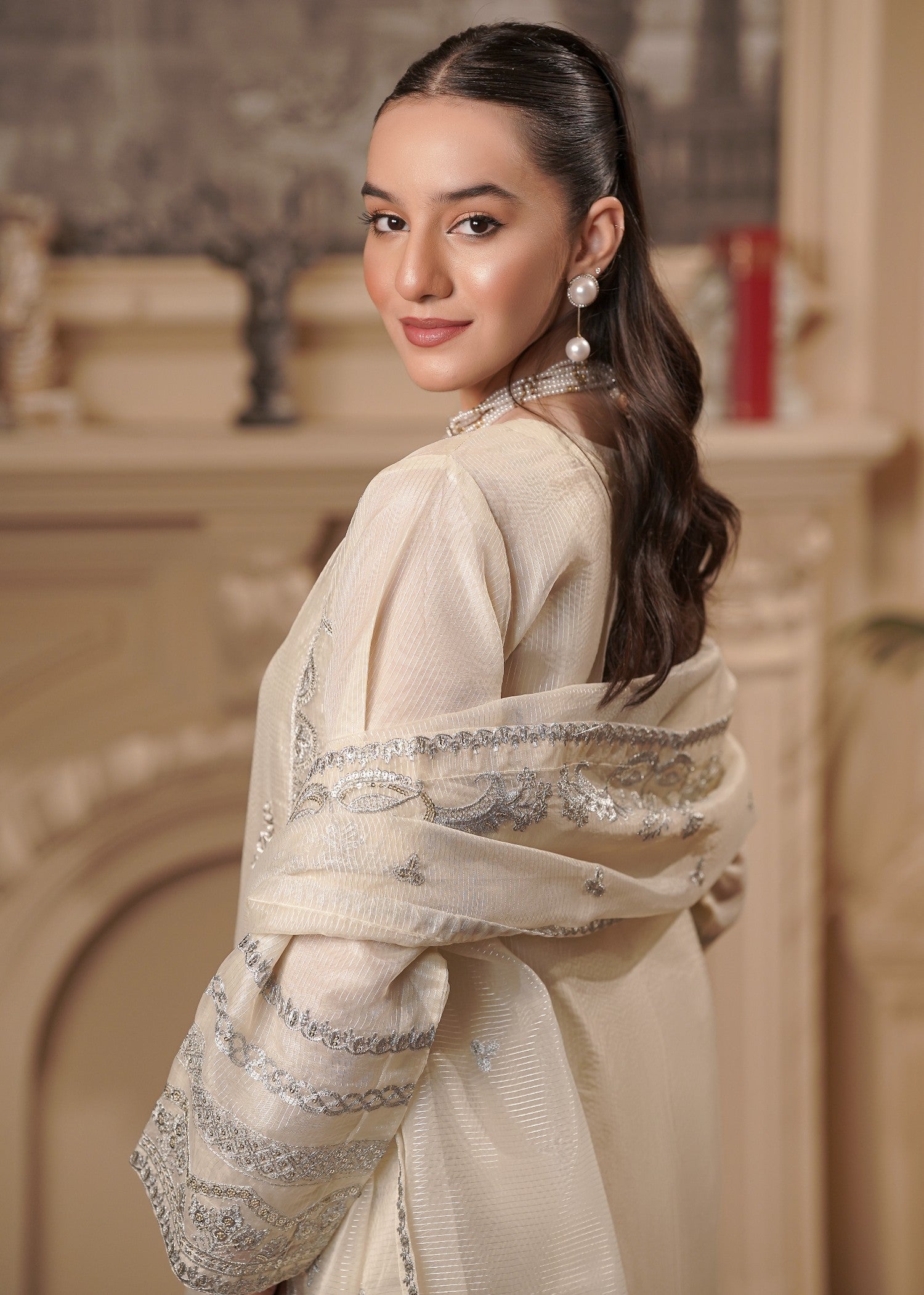 organza Kurta Set in Beige