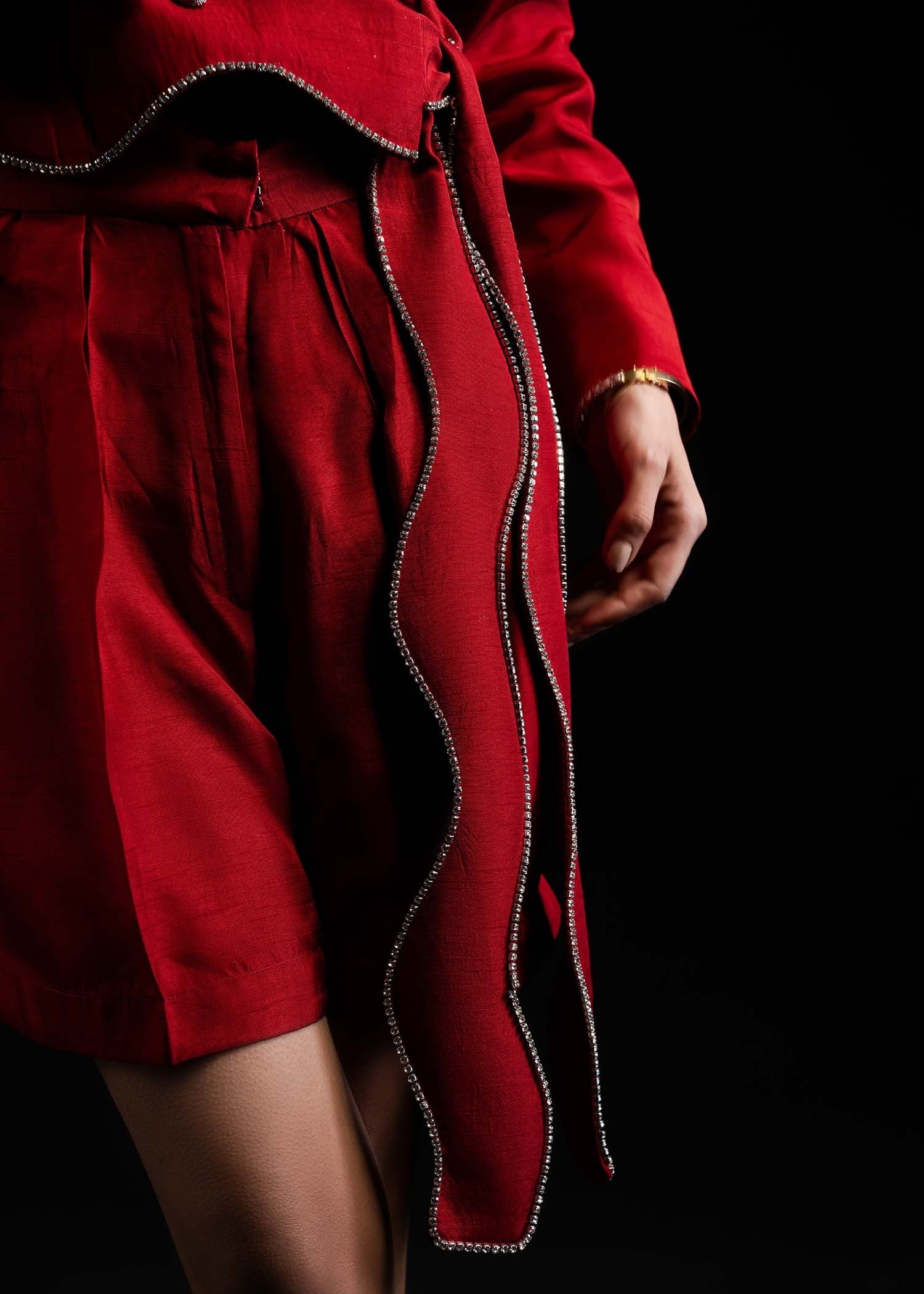 raw silk Co Ord Sets in Red