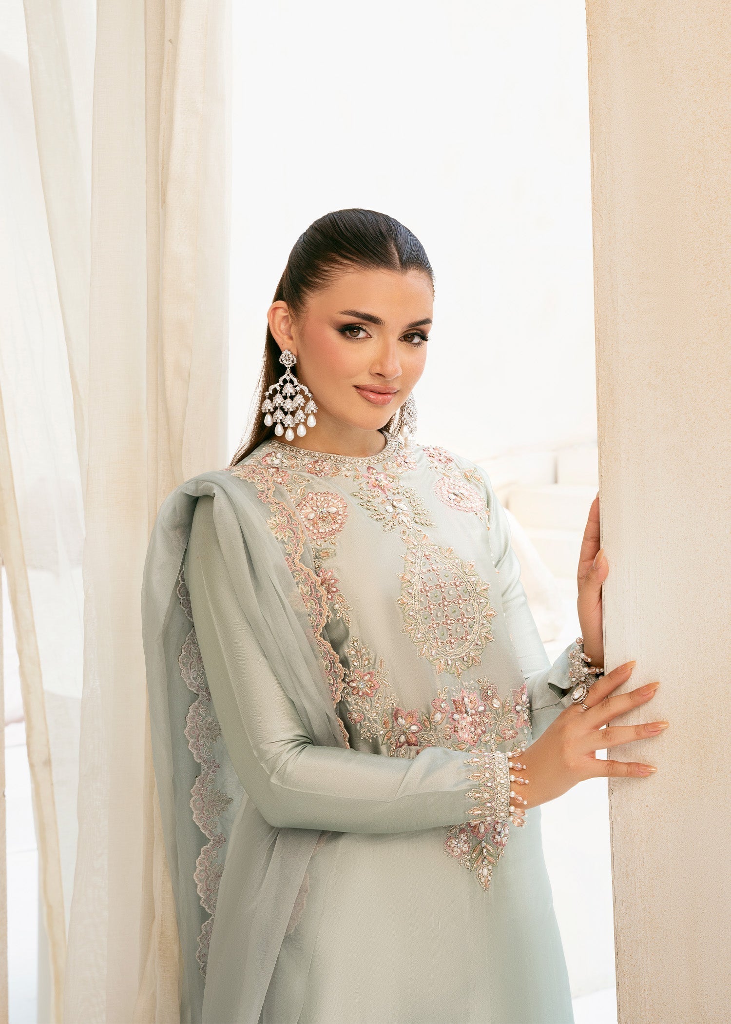 raw silk Sharara in Ice blue