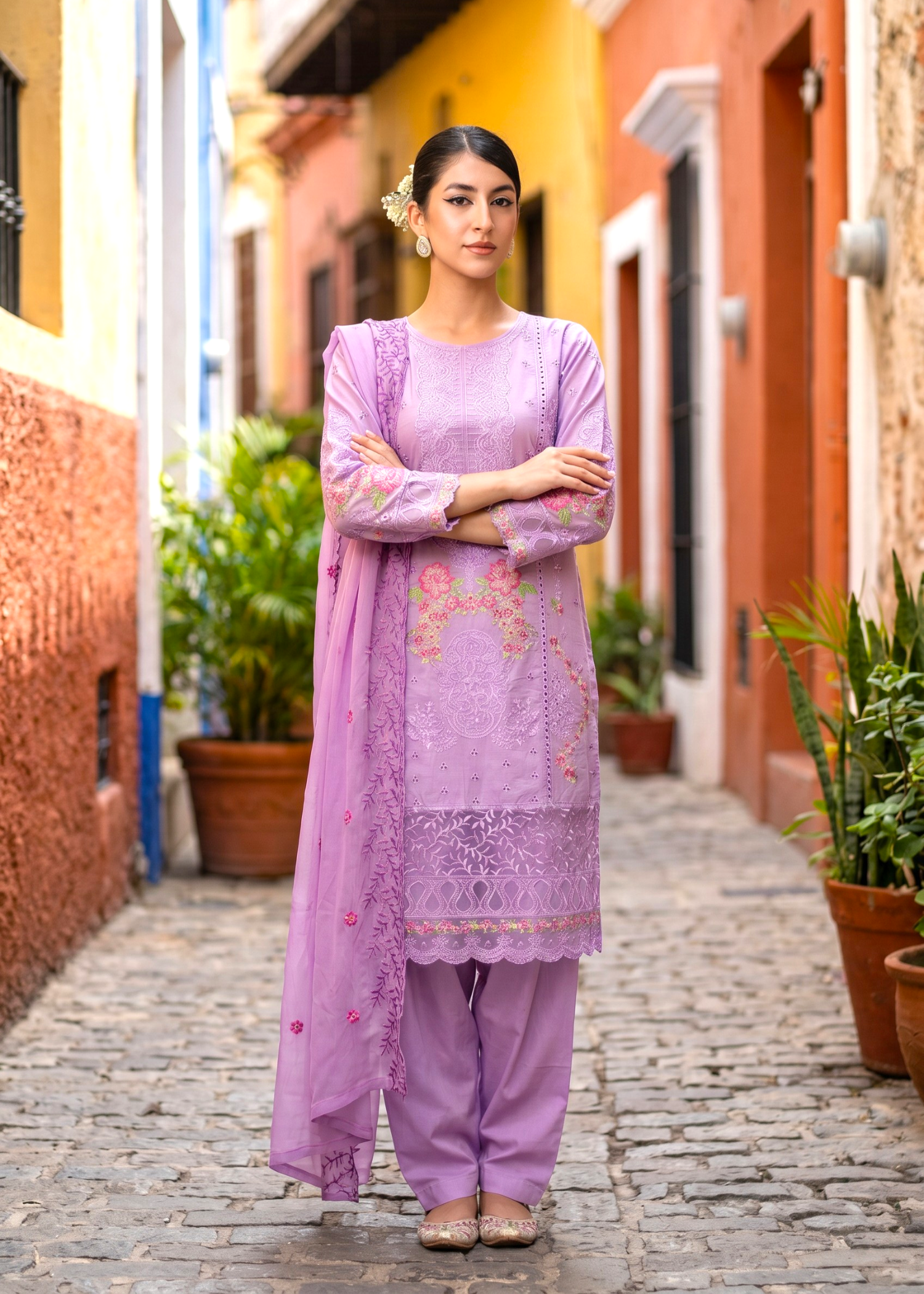 lawn Kurta Set in Ultra pink