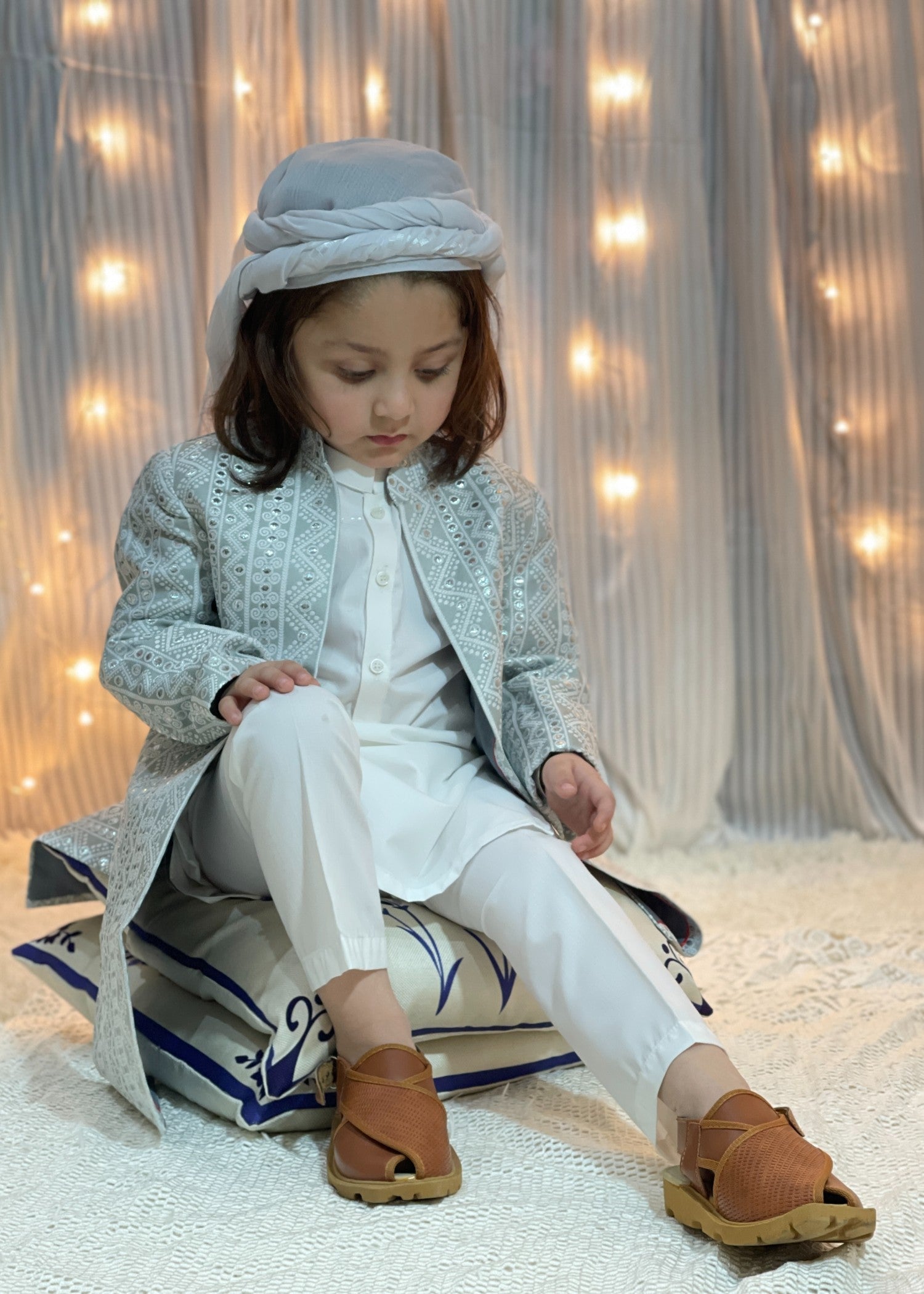 jamawar Sherwani in Grey