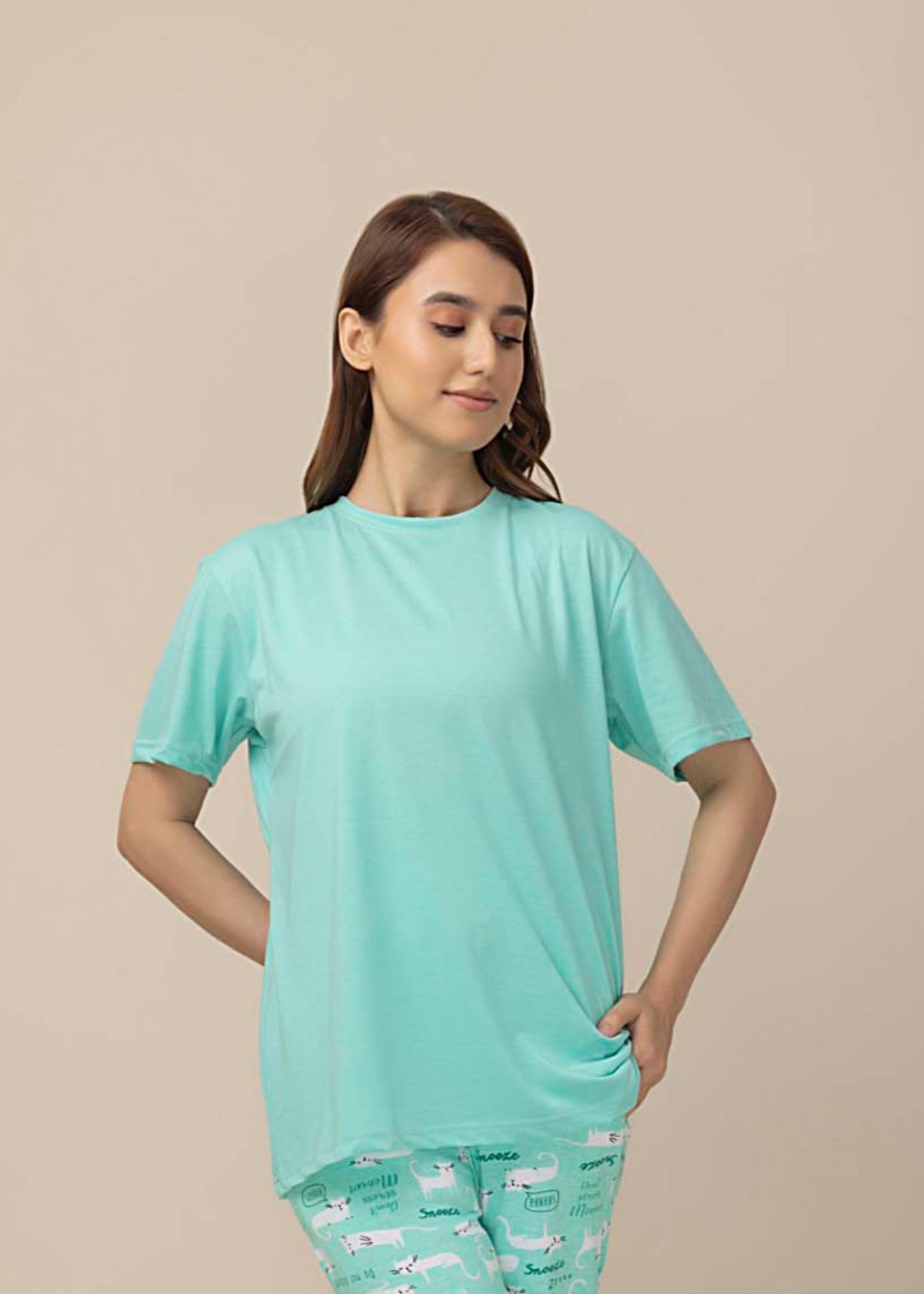 cotton jersey T Shirt in Turquoise