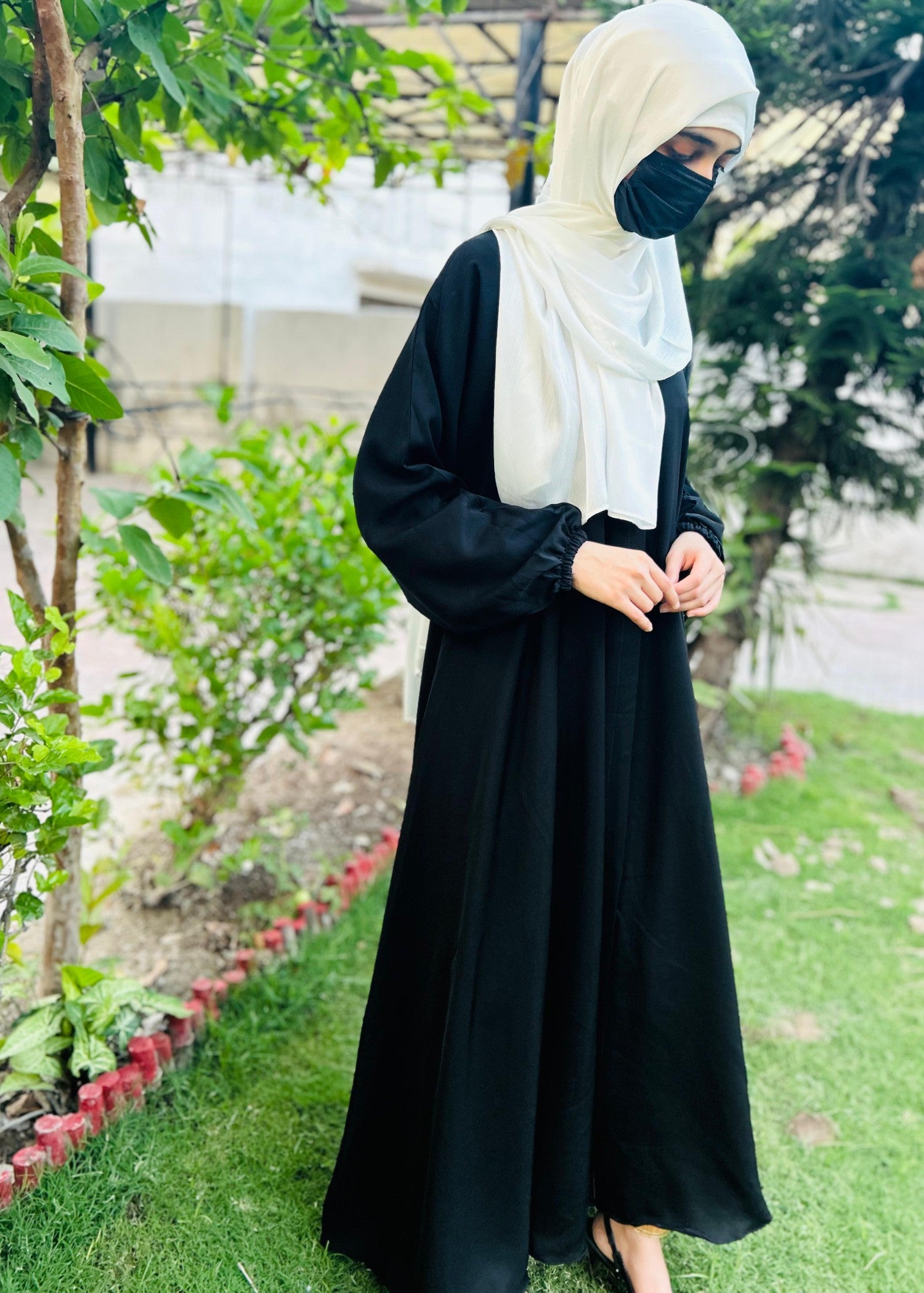 thai silk Abaya in Black
