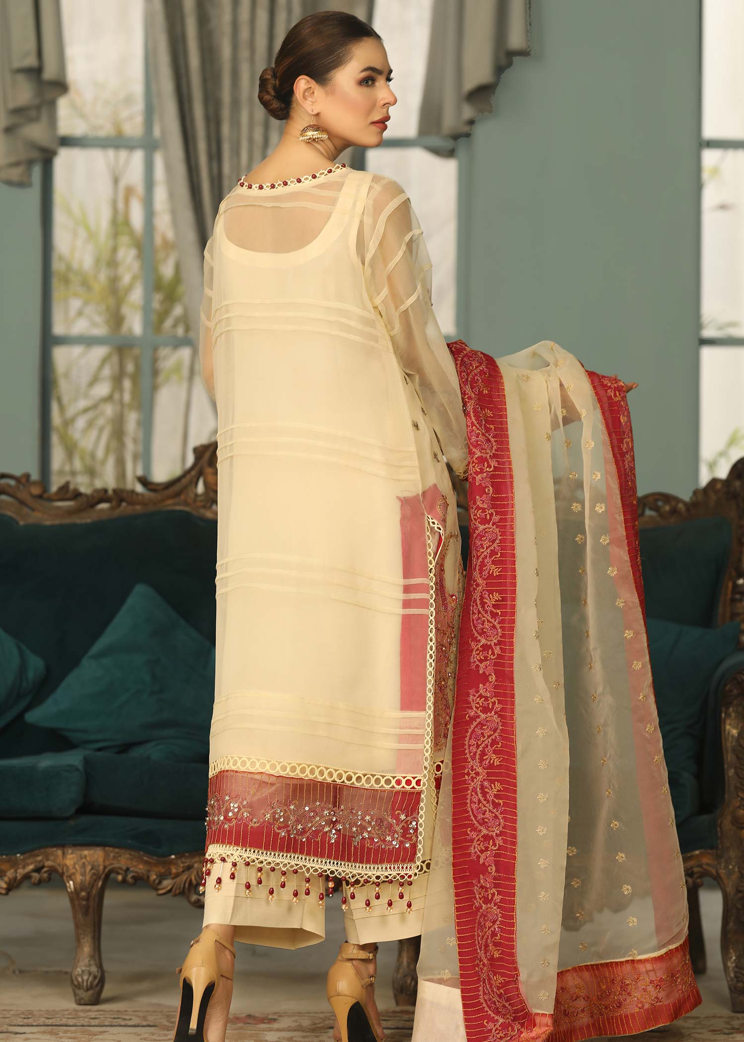organza Unstitched in Ivory