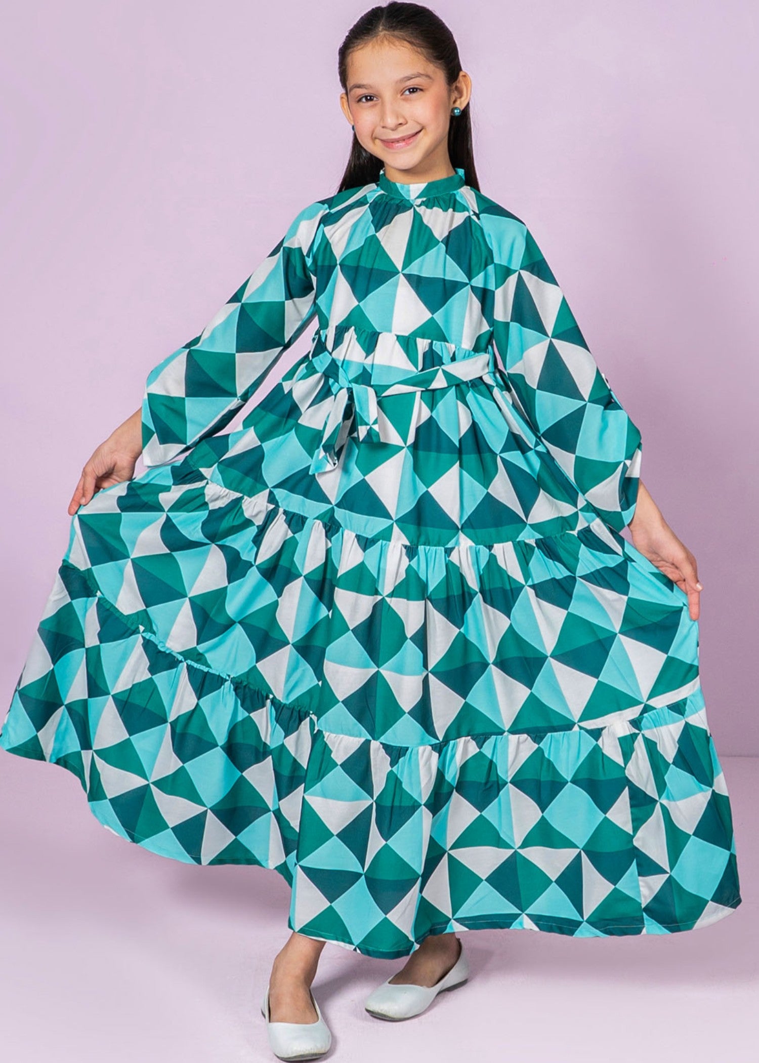 poly lawn Frock in Parrot green