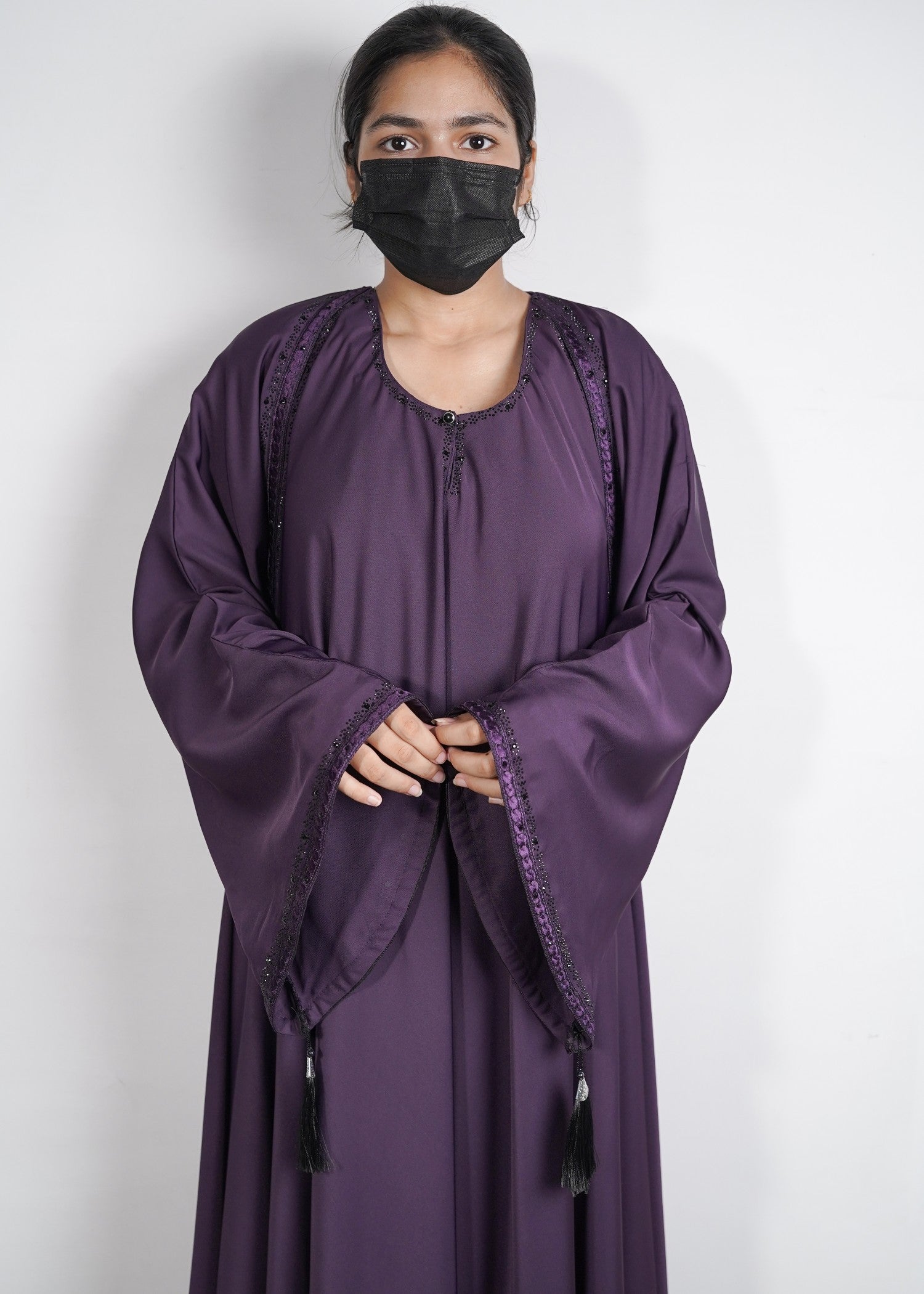 georgette silk Abaya in Plum
