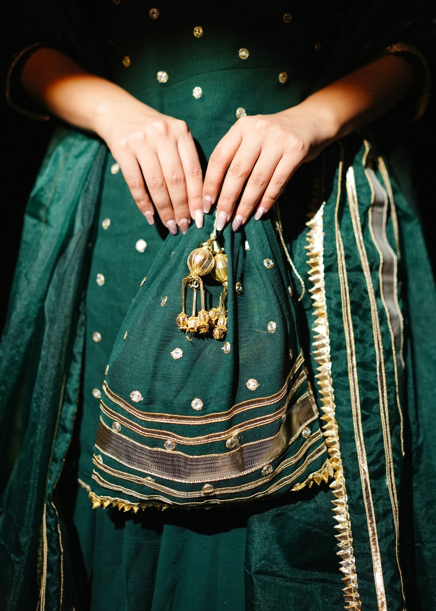 bemberg crinkle chiffon Sharara in Dark green