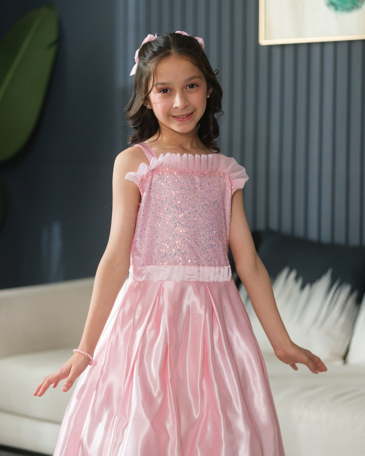 chiffon silk Frock in Light pink