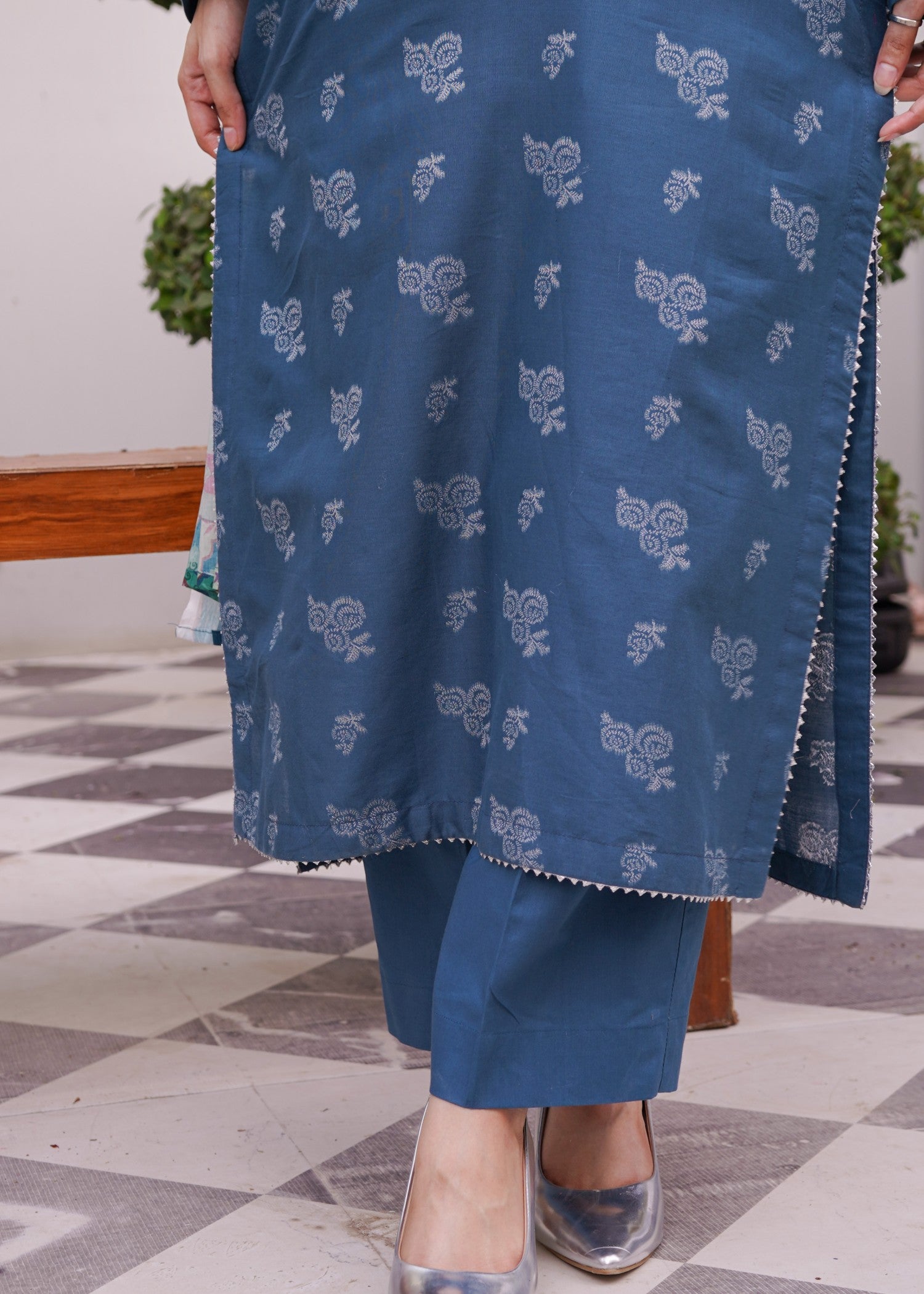 jacquard Kurta Set in Sapphire blue