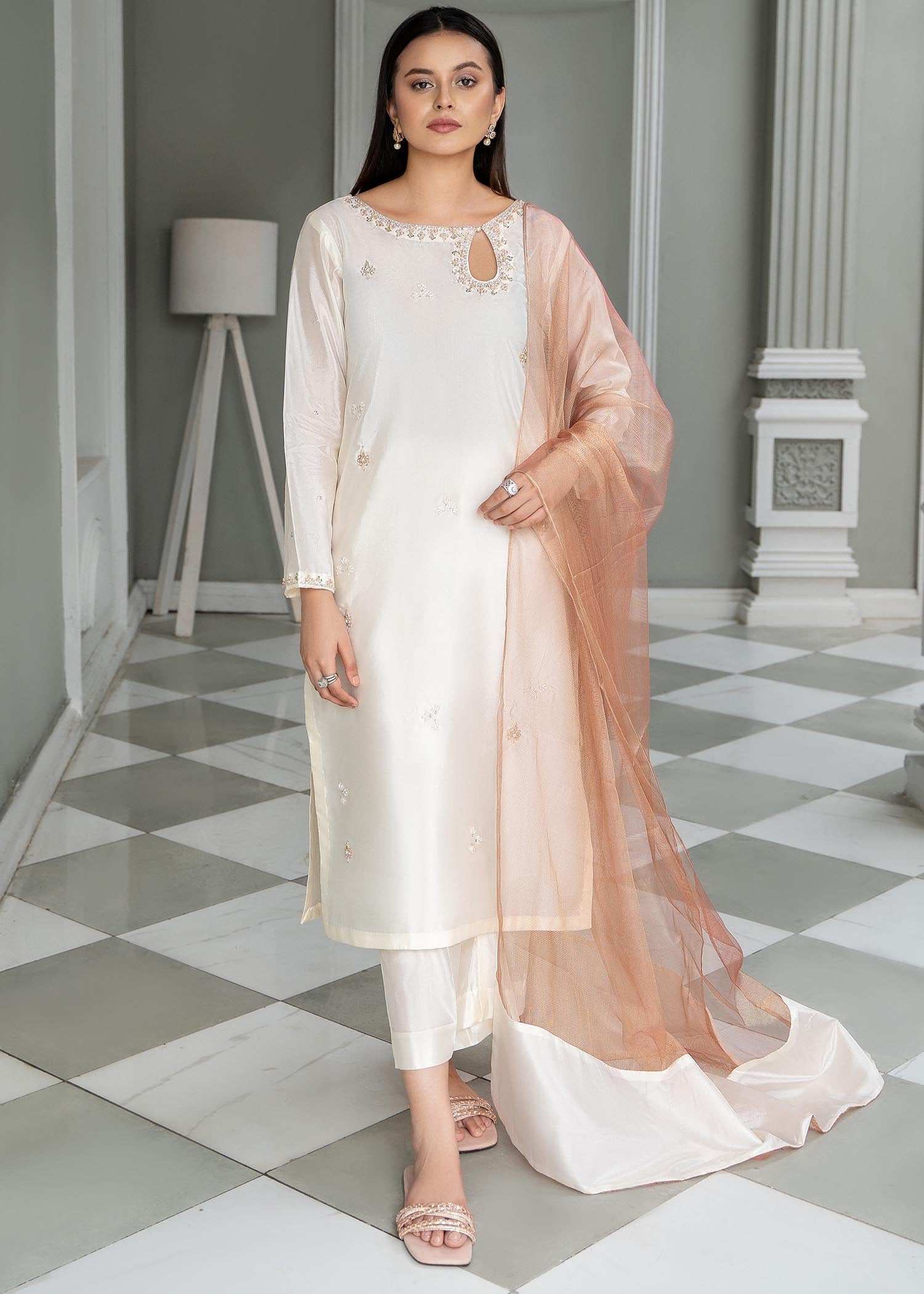 kattan silk Kurta Set in Ivory