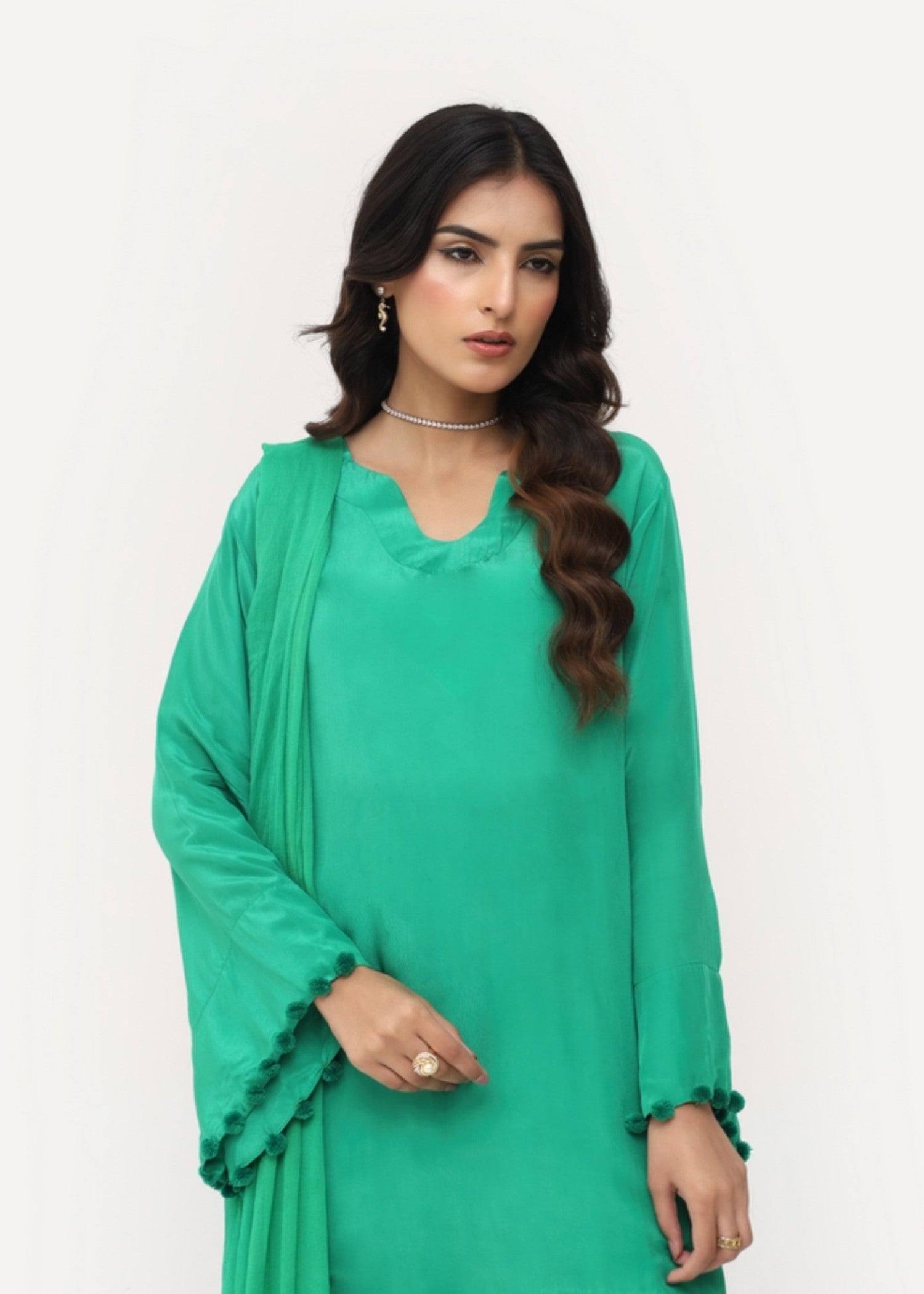 silk finish lawn Kurta Set in Green