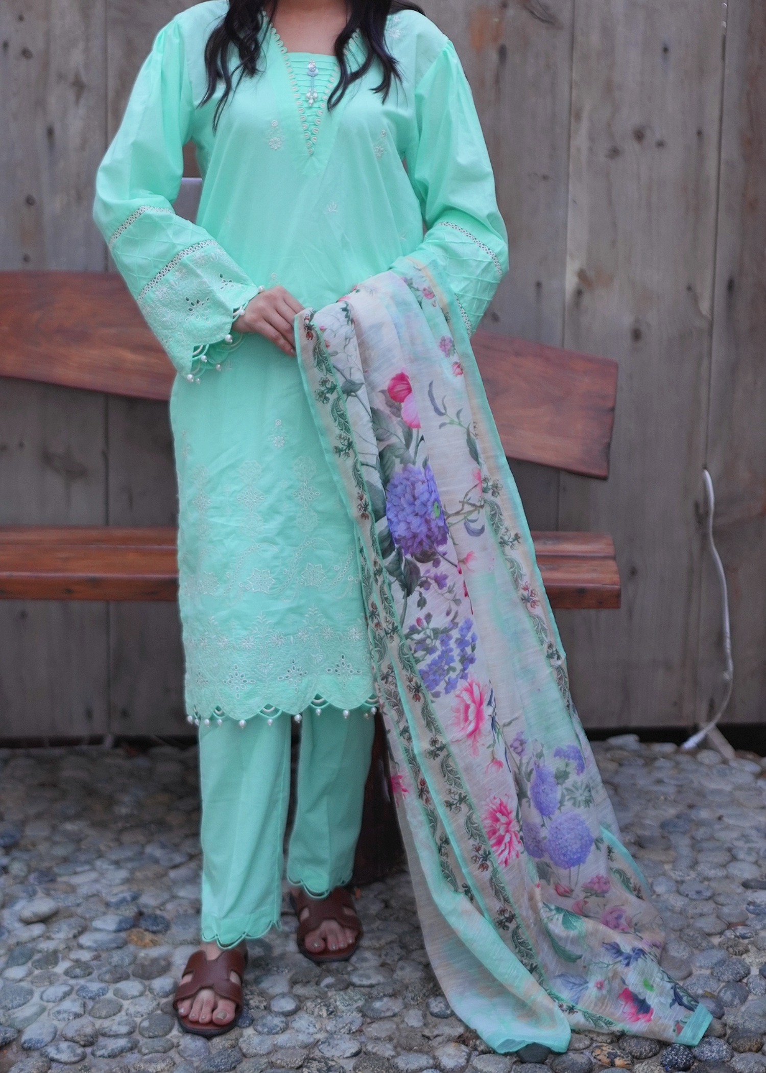 lawn cotton Unstitched in Mint green