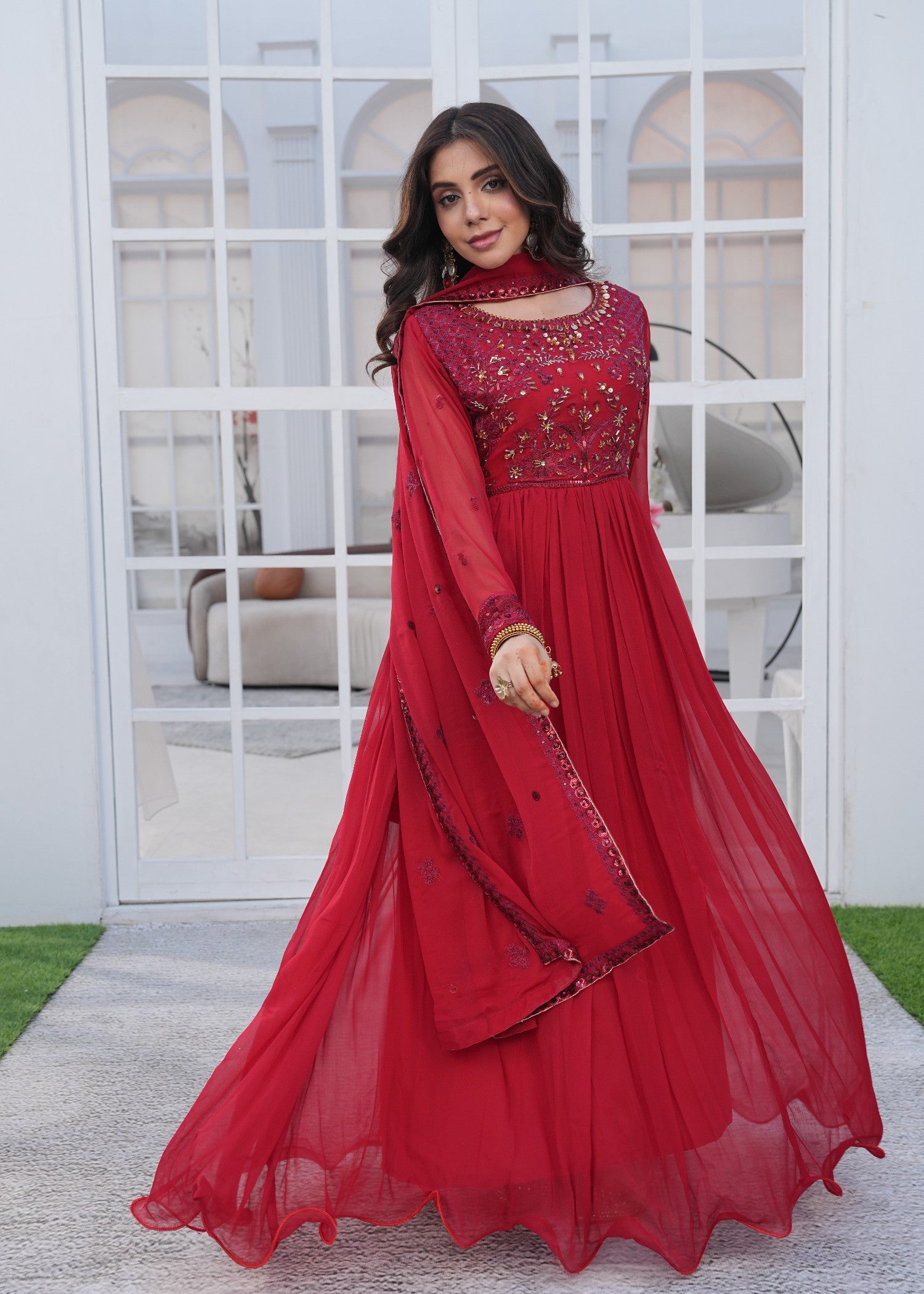 crinkle chiffon Maxi in Crimson
