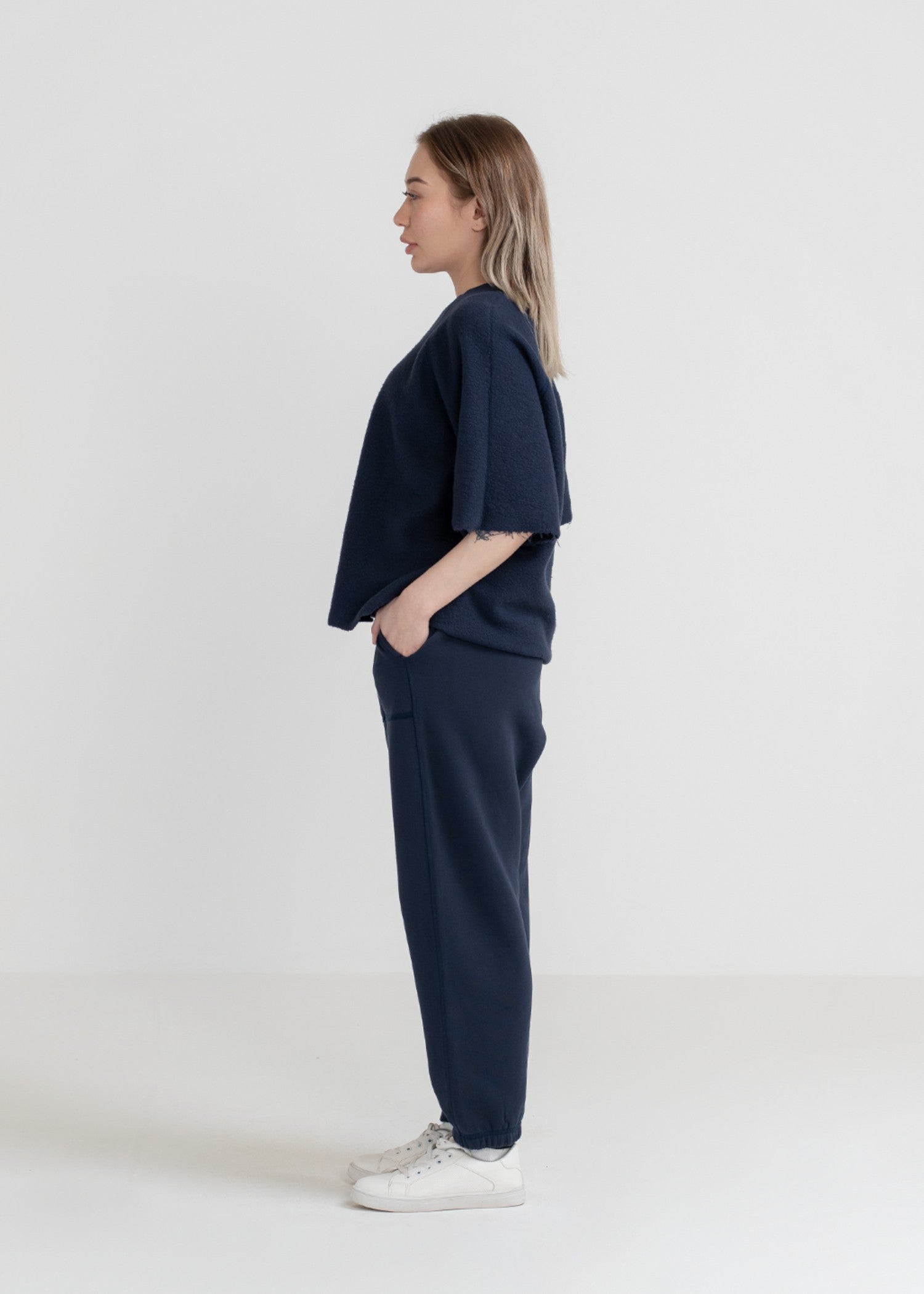 fleece T Shirt in Navy blue