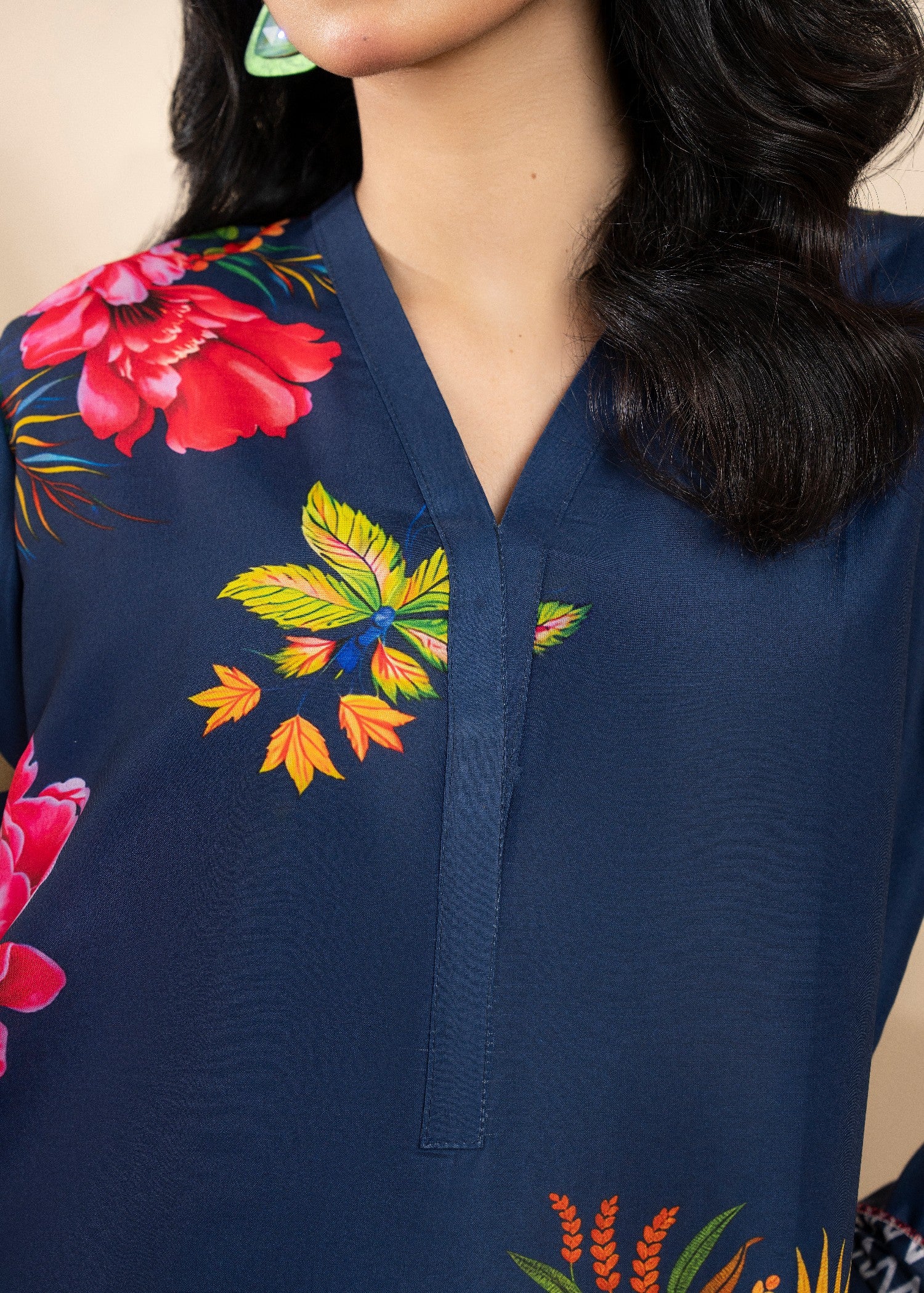poly lawn Kurta Set in Prussian blue
