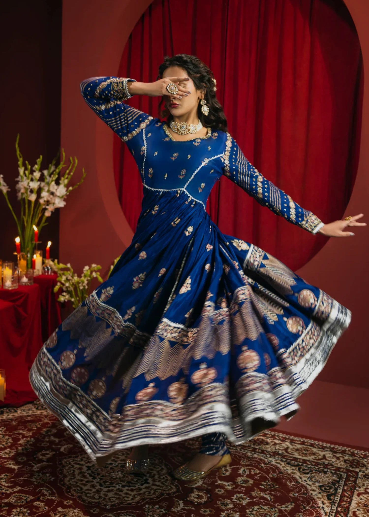 tussar silk Unstitched in Navy blue