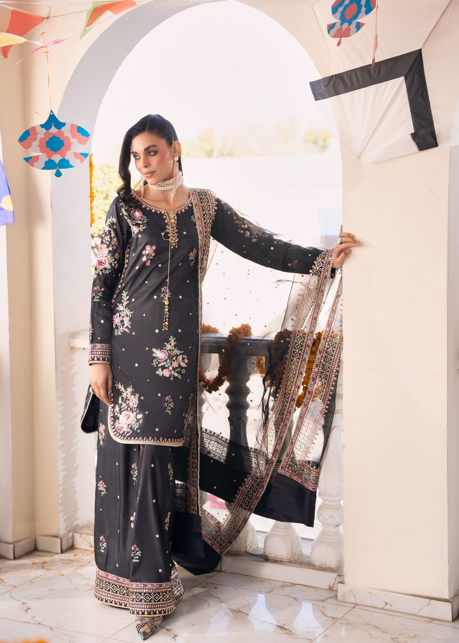silk Kurta Set in Black
