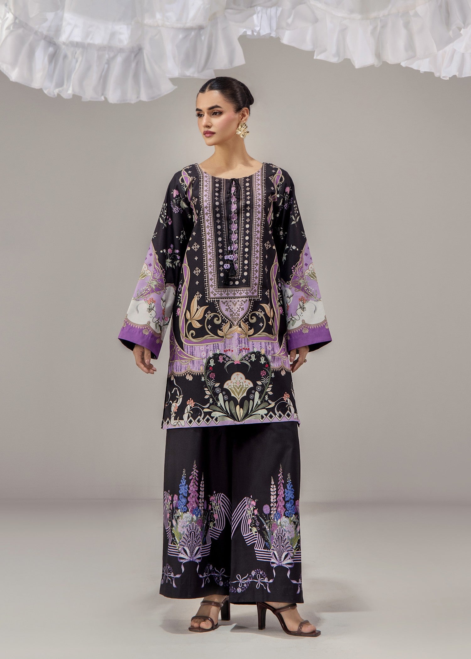poly lawn Kurta Set in Black